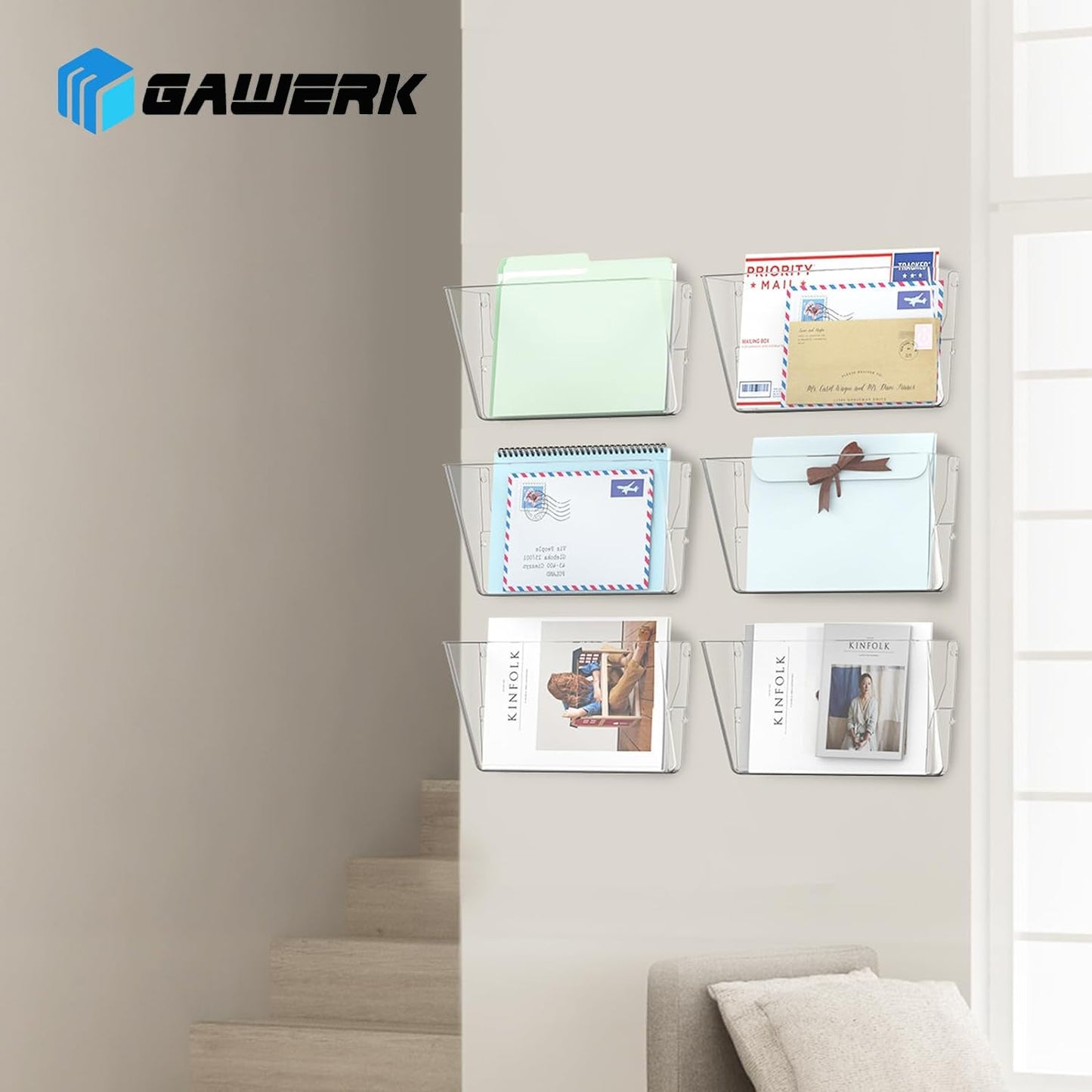 Gawerk Clear Acrylic Single Pocket, Plastic Hanging Wall Mount File Holder for Office Home (Clear, 4 Pack)