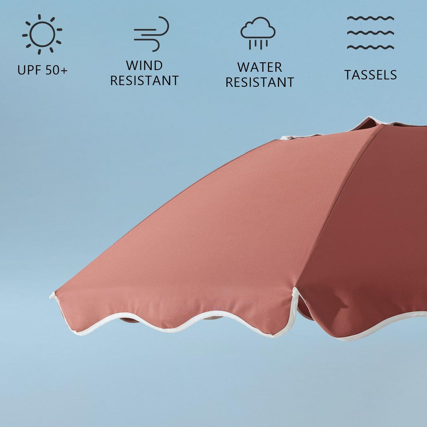 DEER LAND 7.2FT Patio Beach Umbrella, UPF 50+ Sun Protection, Adjustable Height and Tilt, Wind-Resistant Fiberglass Ribs, Portable 2-Fold Design, Includes Carry Bag, Base Not Included