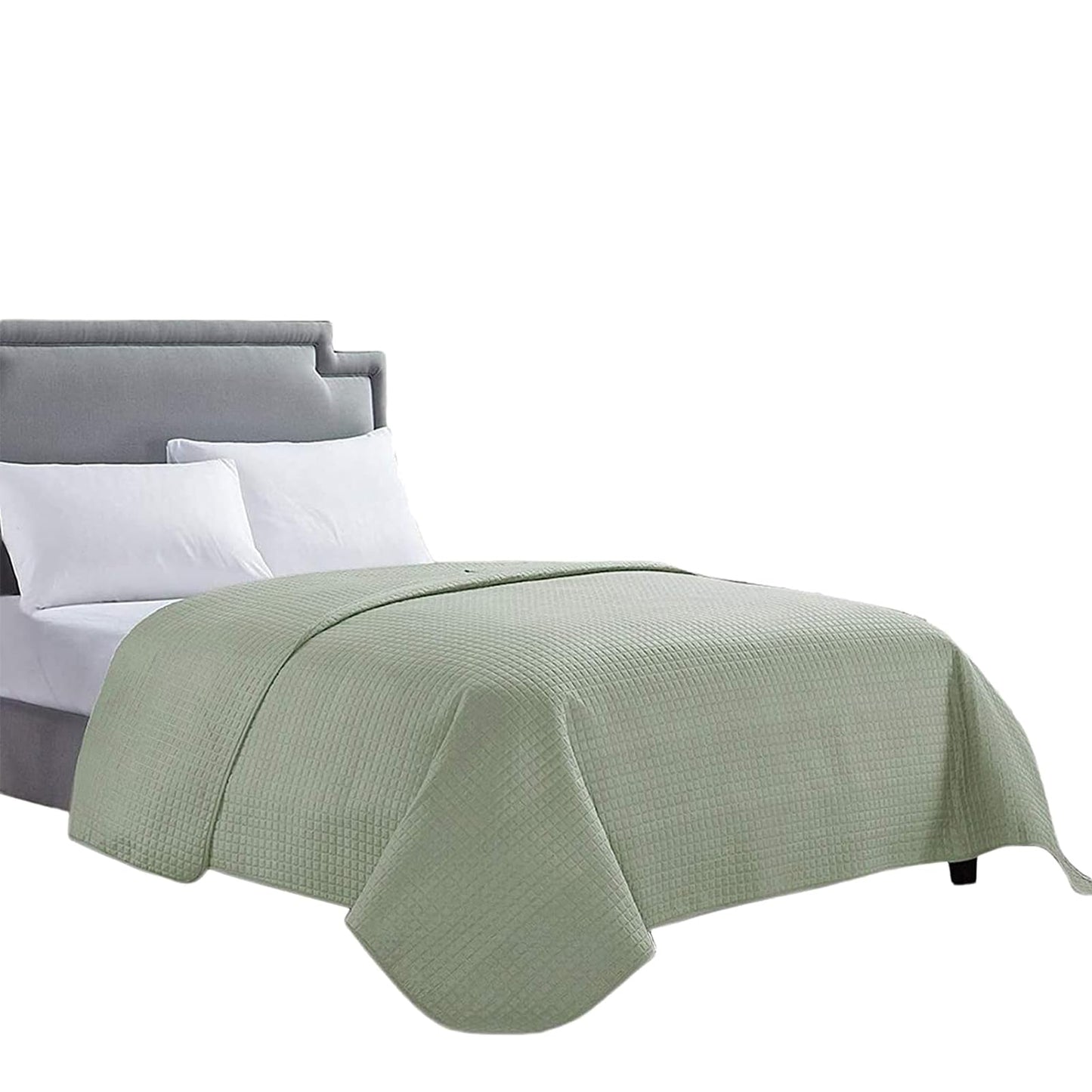 HollyHOME Luxury Checkered Super Soft Solid Single Pinsonic Quilted Bed Quilt Bedspread Bed Cover 102"x96", Sage Light Green, King