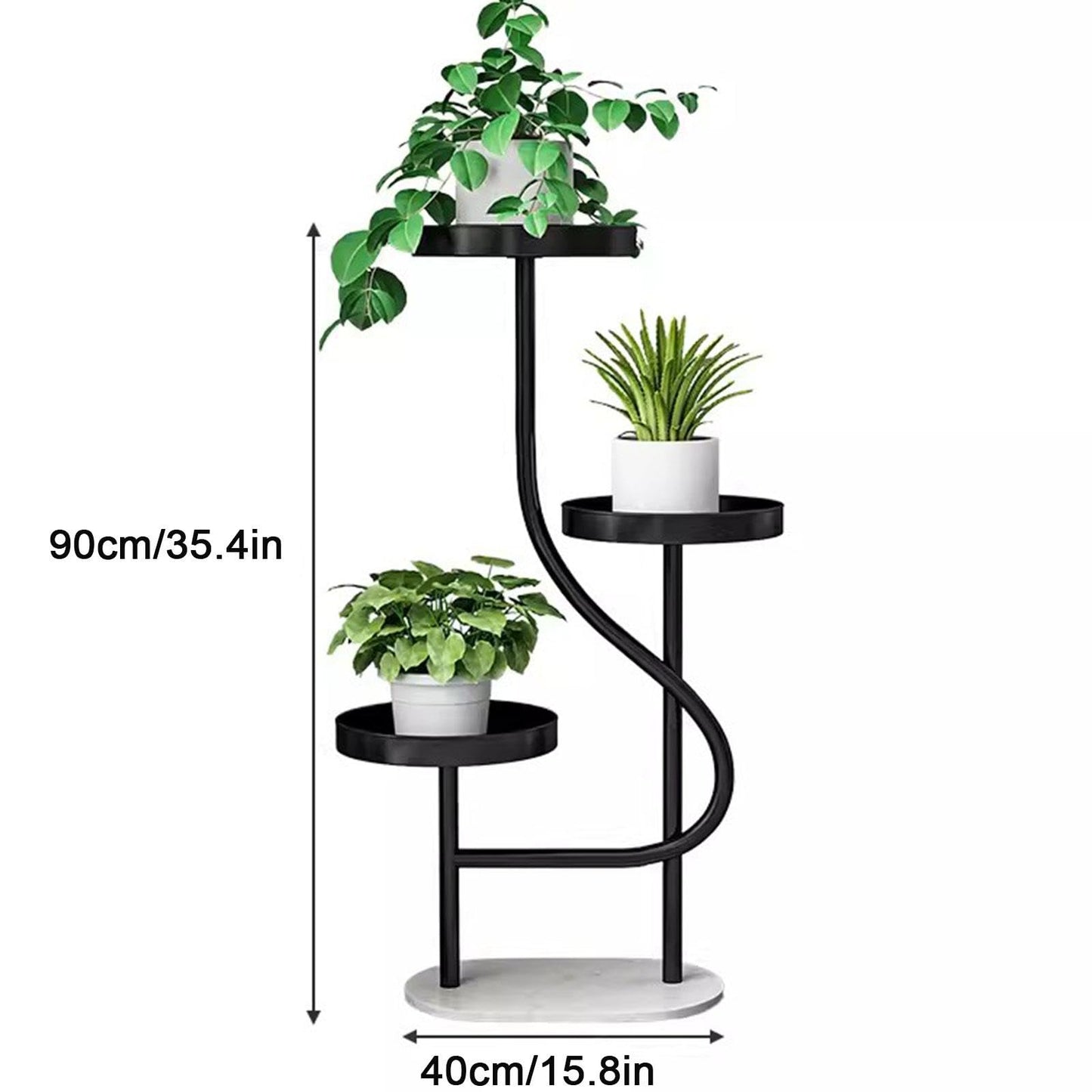YEDECOR 3-Tier Corner Plant Stand Tall Marble Base Plant Pot Tray Display Stand Holder Indoor Outdoor Metal Flower Rack Ladder Shelf for Home Office Garden Patio Balcony Decor,Black