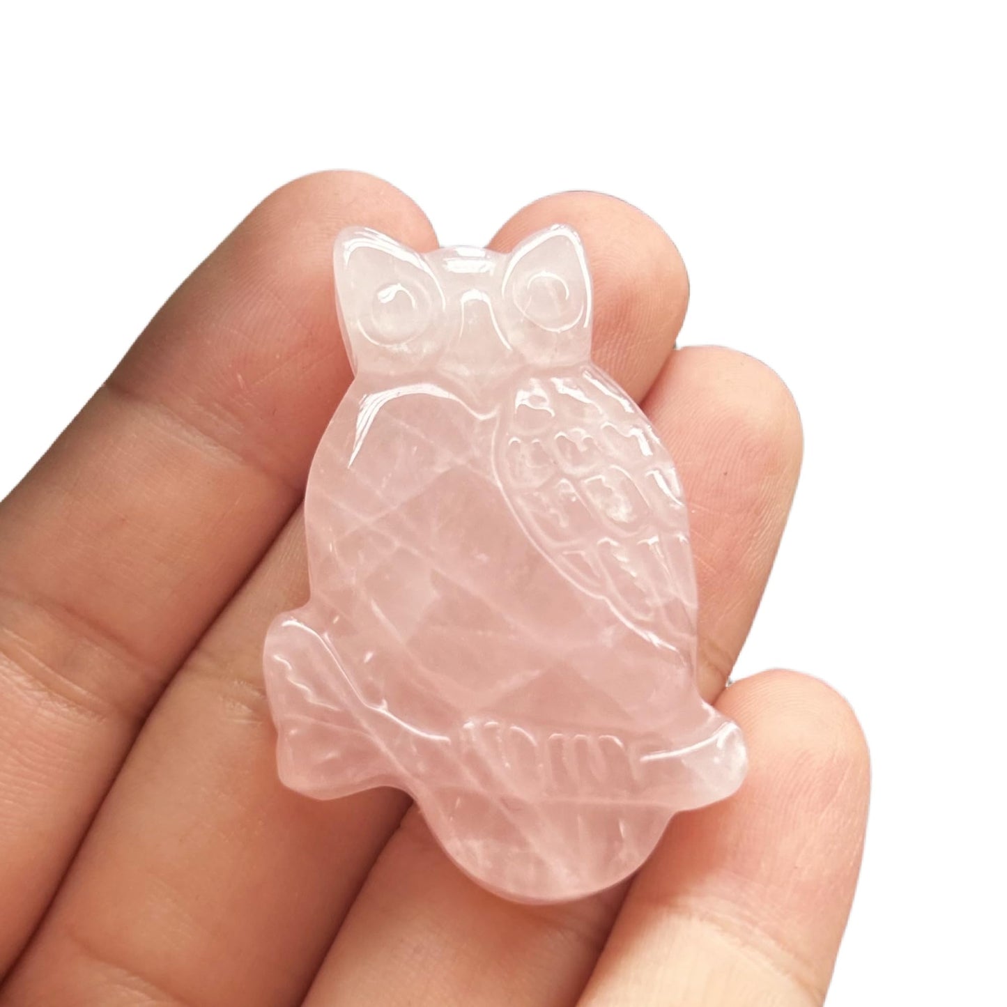 Bacatgem Natural Rose Quartz Owl Figurines Crystals and Healing Stones,Haped DIY Pendant