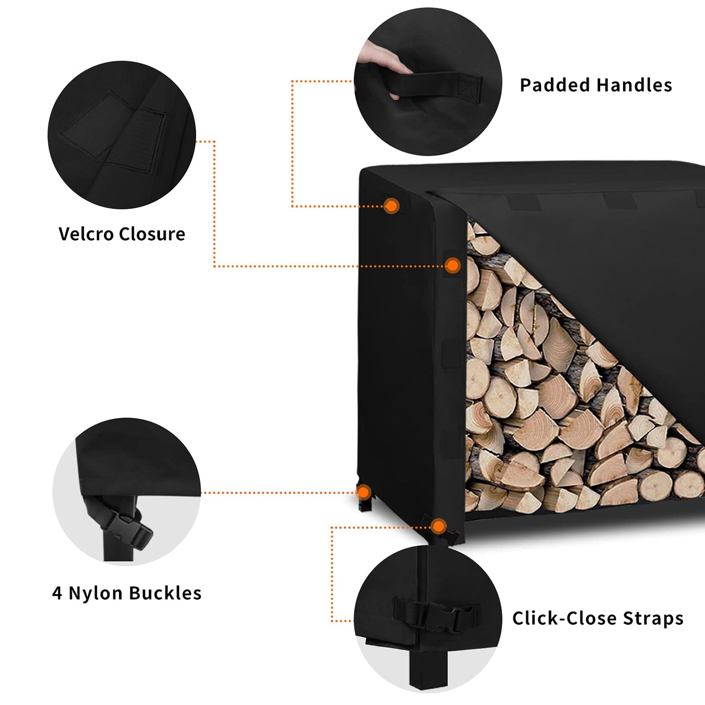 Easy-Going 4 Feet Outdoor Log Rack Cover Waterproof Weatherproof Firewood Cover with Openable Front Flap, (Cover Only, Rack Not Included)