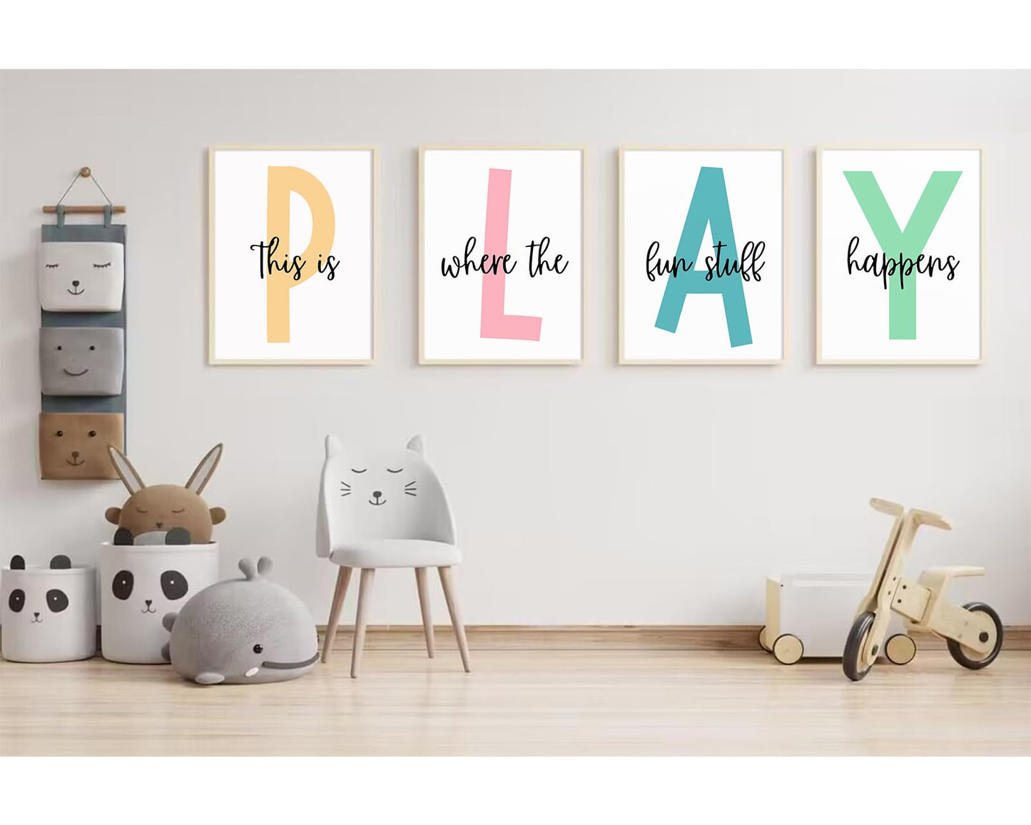 Baccone Kids Playroom Wall Art Playroom Wall Decor Kids Play Canvas Wall Art Play Sign Pictures Toddler Playroom Art Prints Nursery Children Artwork for Room Bedroom Set of 4 8x10 Inch Unframed