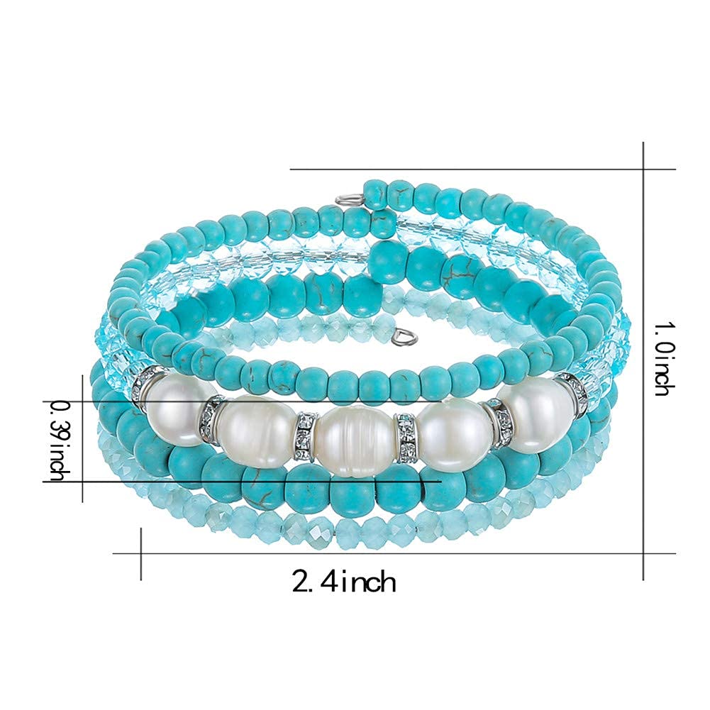 Beaded Freshwater Pearl Chakra Bracelet - Multi Strand Wrap Bracelet with Natural Crystal Agate Beads, Birthday Gifts for Women(29-Turquoise)