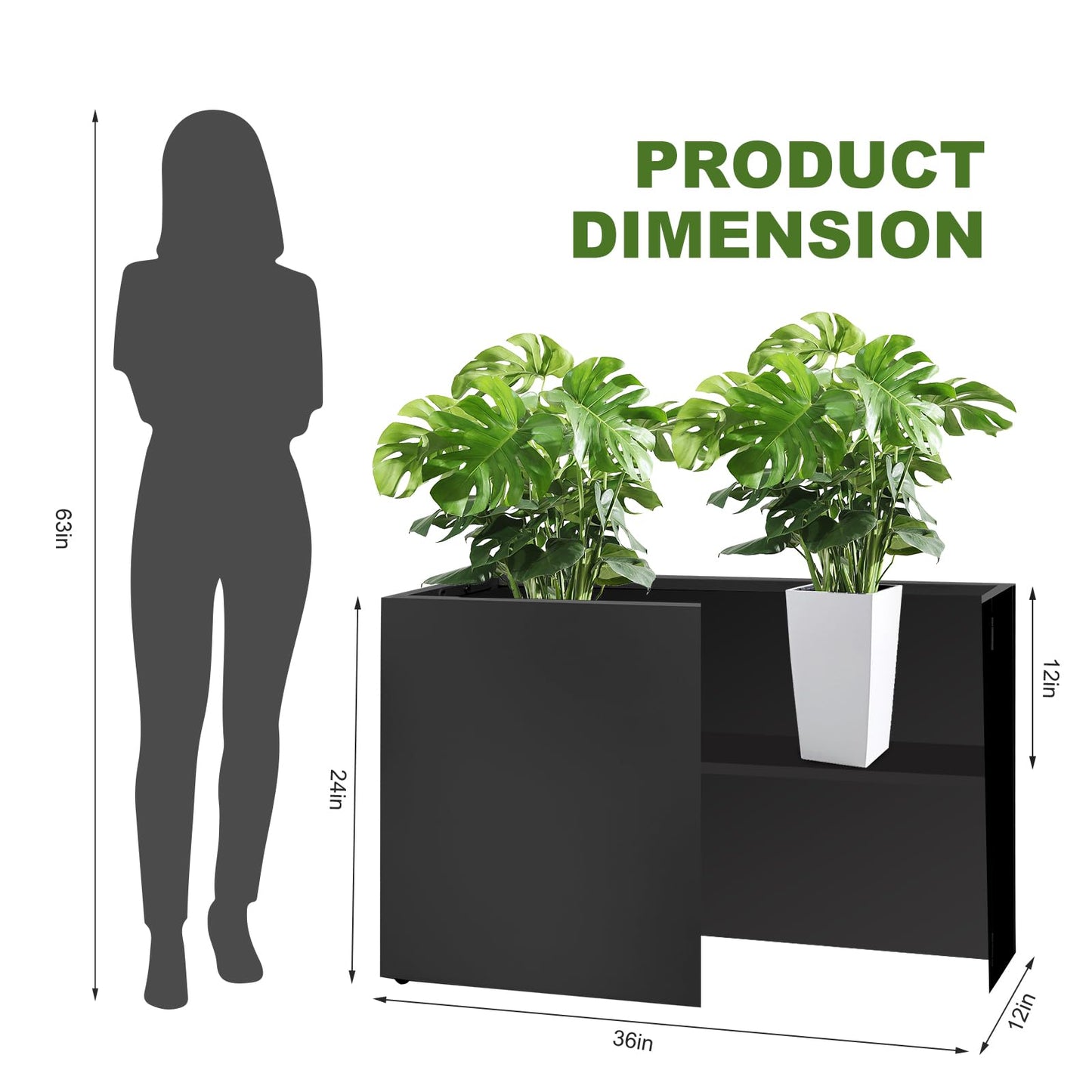 Zezgeuro Galvanized Steel Planter Box - No Installation Required Metal Rectangular Block Long Box Planter Modern Outdoor Planters All-Weather Use with Drainage Holes for Patio/Porch, 36×24×12IN