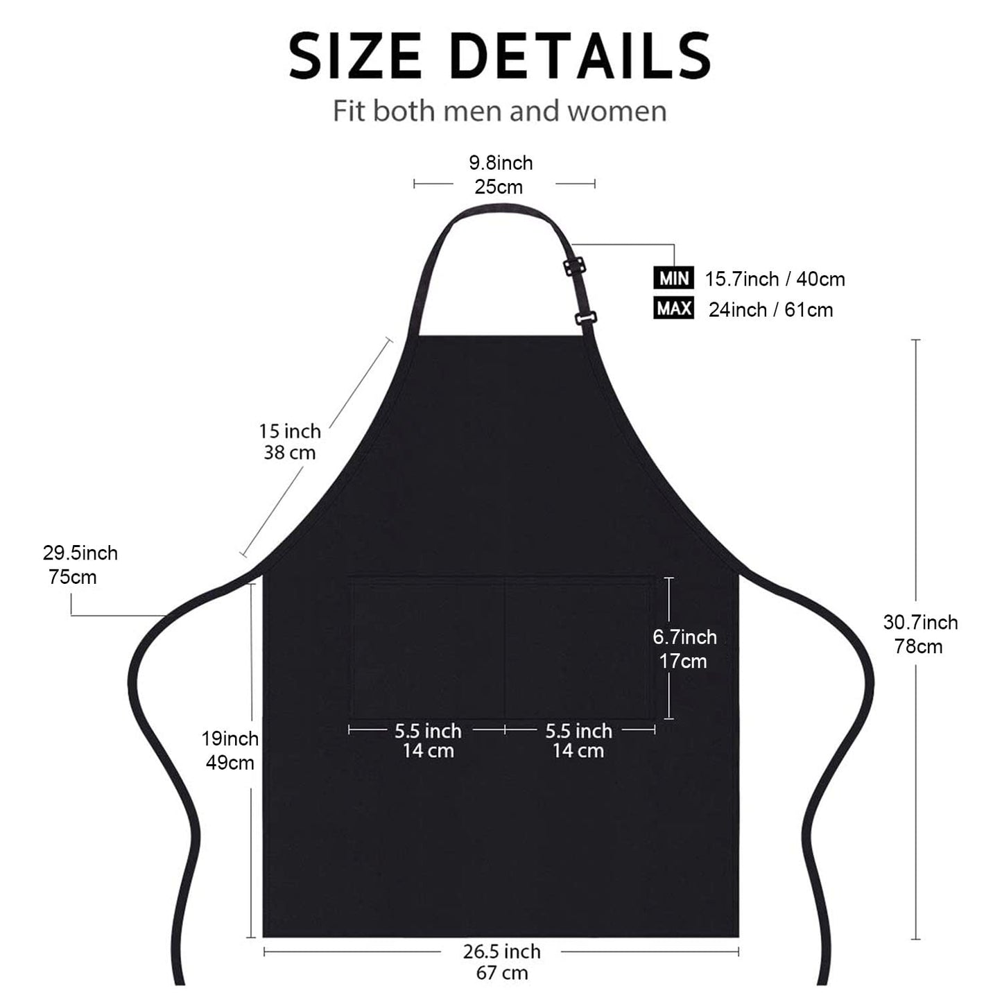 loteaf 4 Packs Chef Apron, Black Waterproof Apron, Adjustable Aprons with 2 Pockets for Men Women, Professional Aprons for Kitchen Cooking Gardening Painting Baking Restaurant (Black)