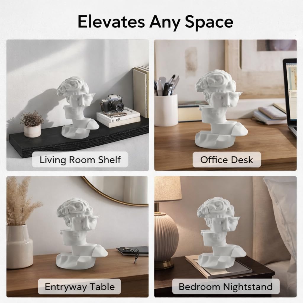 Delta Loom Bookshelf Decor Statue - Abstract Fragmented Bust Sculpture Aesthetic, Modern Greek David Head Art for Living Room, Office, Coffee Table, Desk & Shelf Home Decoration
