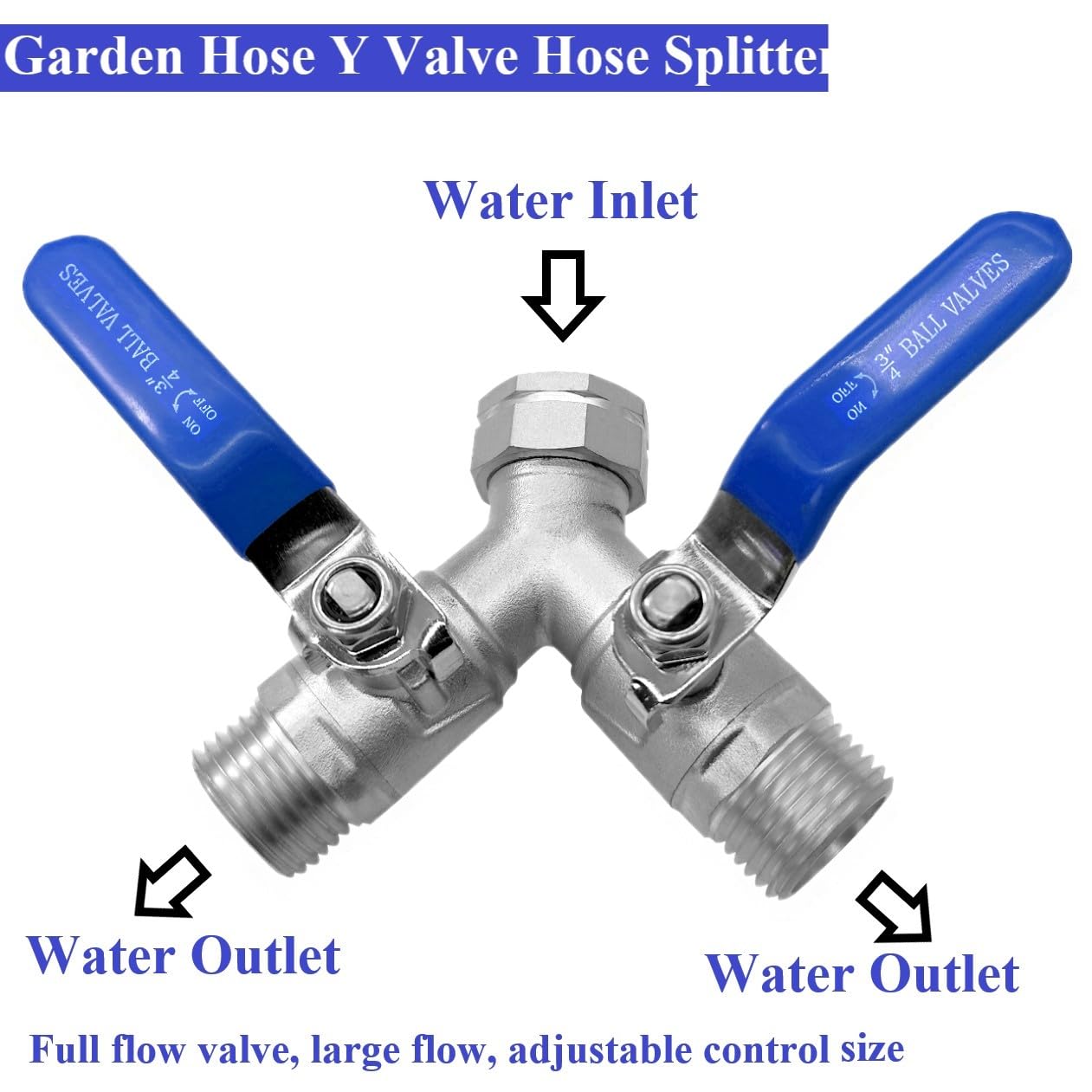 YSIL Garden Hose Splitter 3/4" GHT Thread 2 Way Heavy Duty Y Valve Water Hose Splitter 304 Stainless Steel Water Garden Hose Adapter With Long Handle