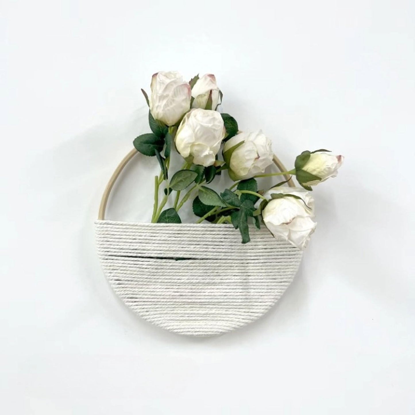 Cilemou 2-Piece 10-inch Round Bamboo Wall Decor with Yarn-Wrapped Half-Circle Design, Rustic Boho Style Wall Hanging for Living Room, Bedroom, Office, and Home Decor