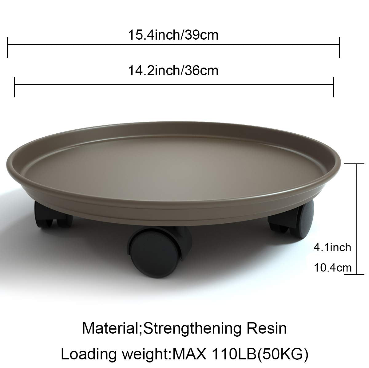 Coadura Plant Caddy with Wheels 15.5 Inch - 2 Pack Plant Caddy on Wheels Heavy Duty,Plant Dolly Plant Tray with Wheels Planter Caddies Indoor/Outdoor, Brown