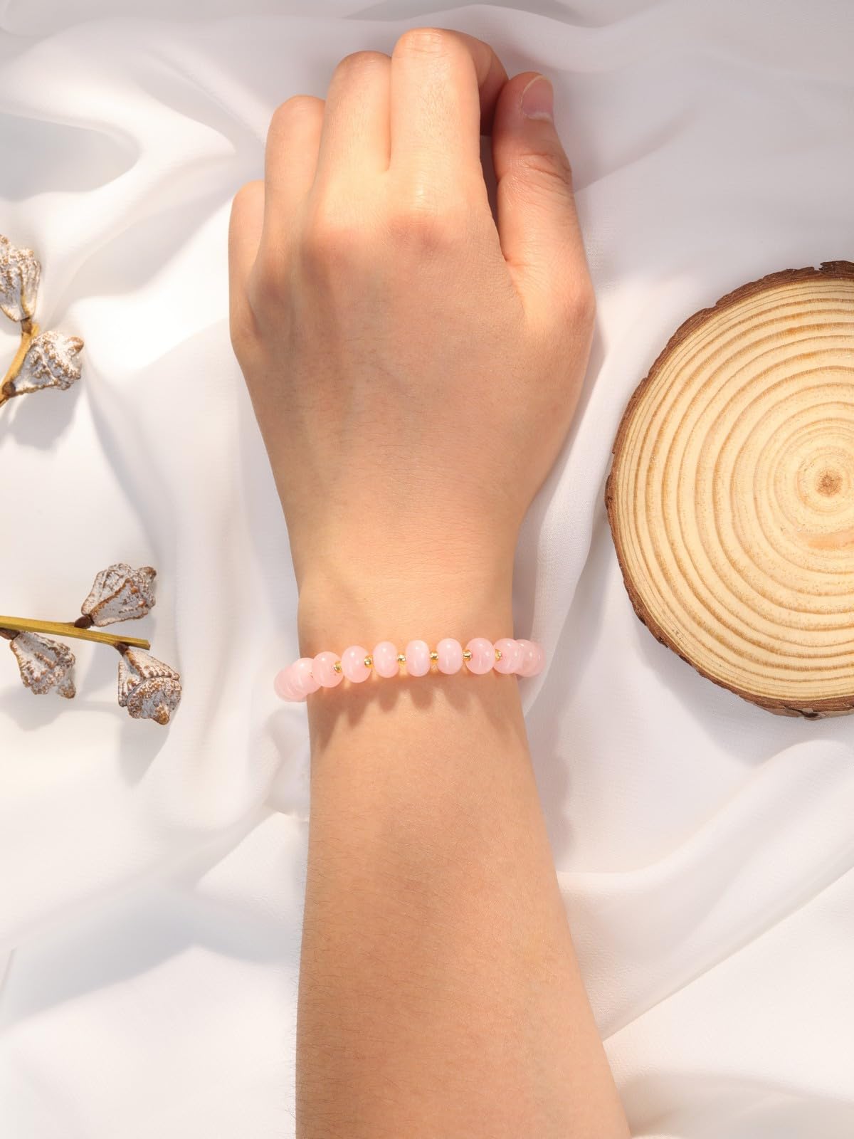 PESOENTH Rose Quartz Pink Beaded Bracelet,Healing Crystal Natural Stone Bracelets Gemstone Bracelet jewelry Spiritual Gifts for Women Her Mom Daughter Birthday Annivsersary Valentines