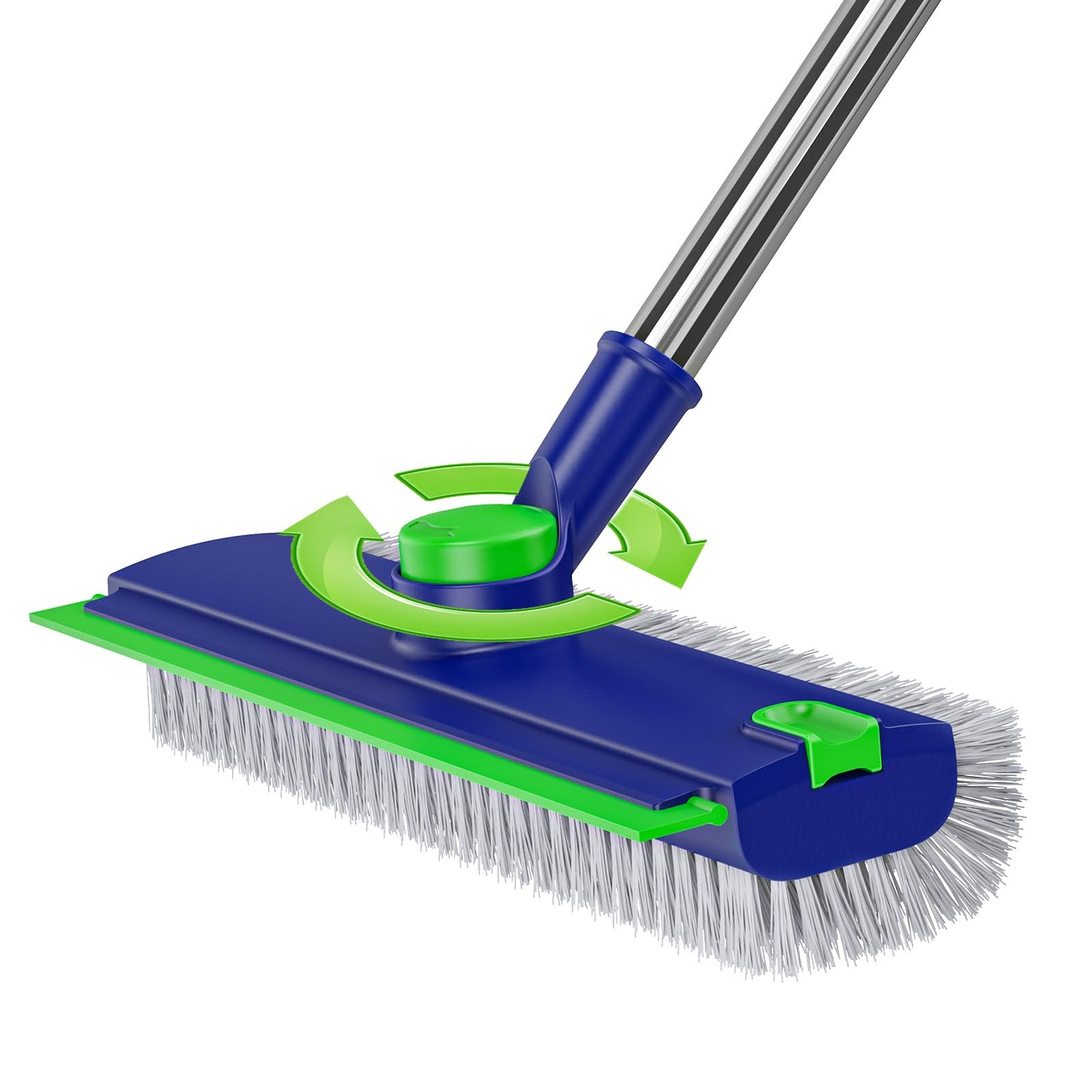 EHADOO Floor Scrub Brush with Long Handle: 3 in 1 Heavy-Duty Floor Scrubber Brush with Squeegee for Cleaning Tile Bathroom Deck Kitchen Patio - Blue