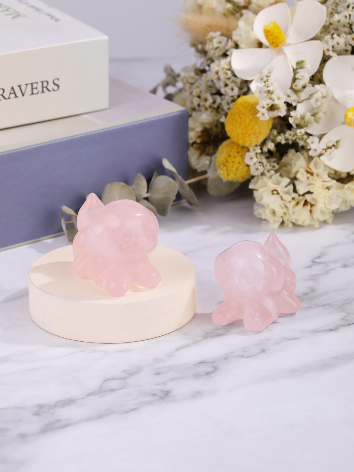 CrystalTears Rose Quartz Crystal Dog Figurine, 1.5” Healing Gemstone Dogs Puppy Statue Ornament for Home Office Decor, Cute Lucky Pink Crystals Dogs Gifts for Gifts for Women Dog Lovers Men Christmas