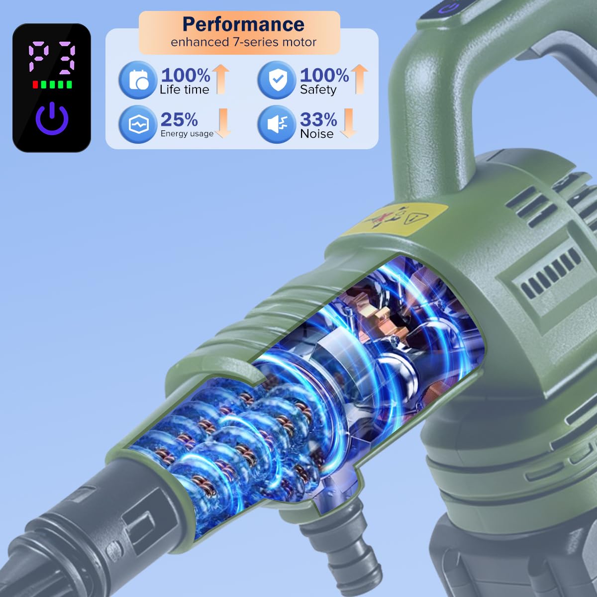 Max 1100PSI 3.0 GPM Battery with Multi-3 Level Adjustment, 6-in-1 Nozzle & Foam Cannon, 26.2 ft Hose for Car & Home