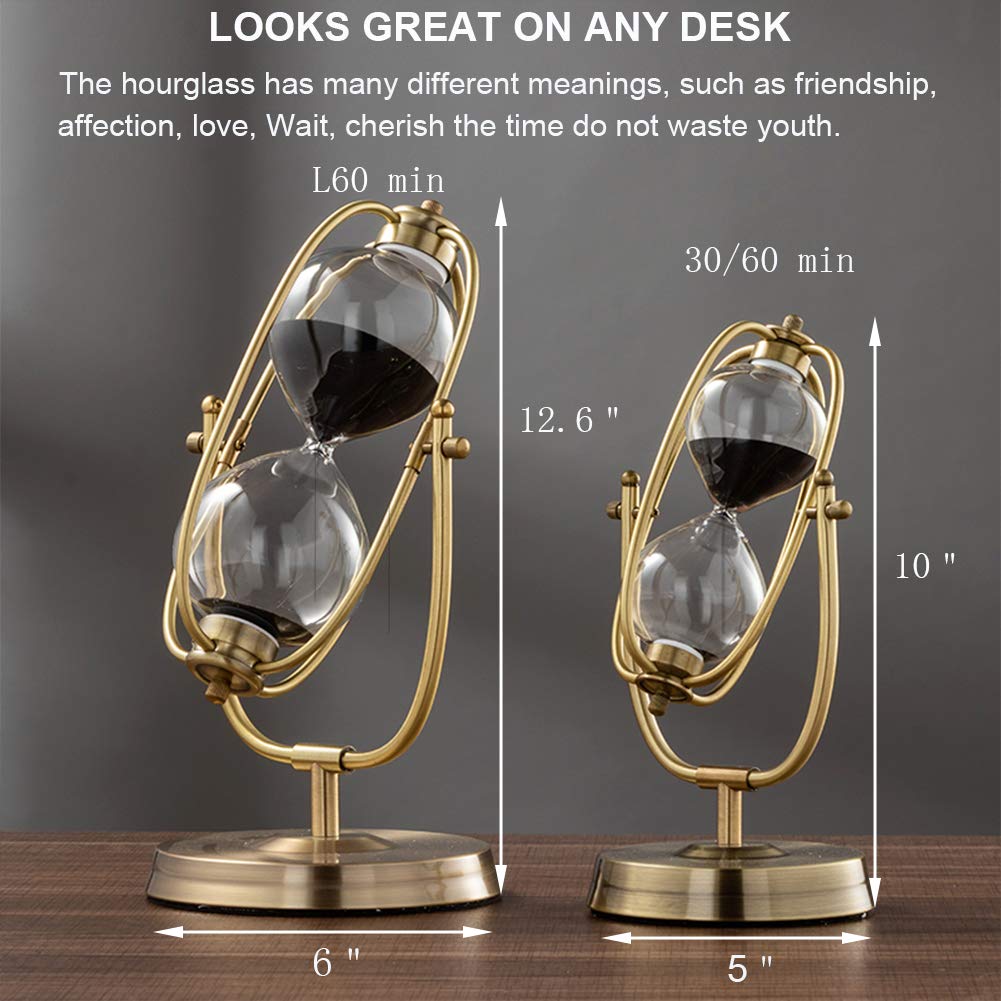 SuLiao 60 Minutes Hourglass Sand Timer, 360° Rotating Black Sand Clock, Metal Sand Watch 60 Min for Home Office Desk Decorative
