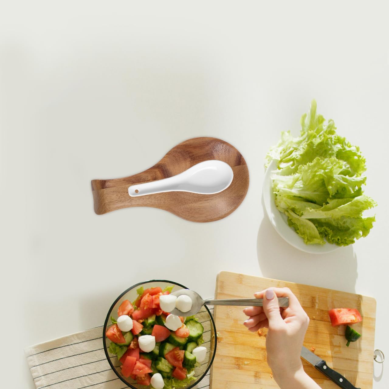Luxshiny Wood Spoon Rest for Kitchen Counter Wooden Utensil Holder for Frying and Cooking Kitchen Spoon Rest for Ladle Spatula, 6.68 x 3.54 x 0.79 Inch