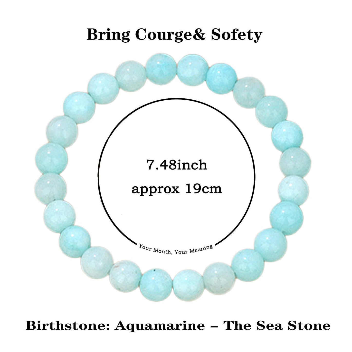Naupyal March Birthstone Bracelet for Women Men,Aquamarine Natural Stone Beaded Bracelets,Healing Crystal Gemstones Stretch Bracelet Stress Relief Month Bracelet Birthday Jewelry Gifts
