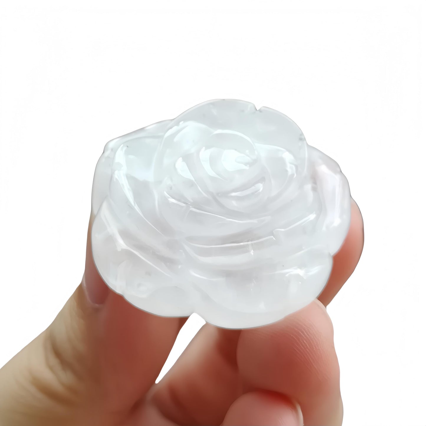 Sunshcat Natural Rock Quartz Crystal Rose Pendant,Three Dimensional Carved Healing Meditation Jewelry Crystals and Healing Stone Figurine,Suitable for DIY Jewelry Making and Valentine's Day Gift