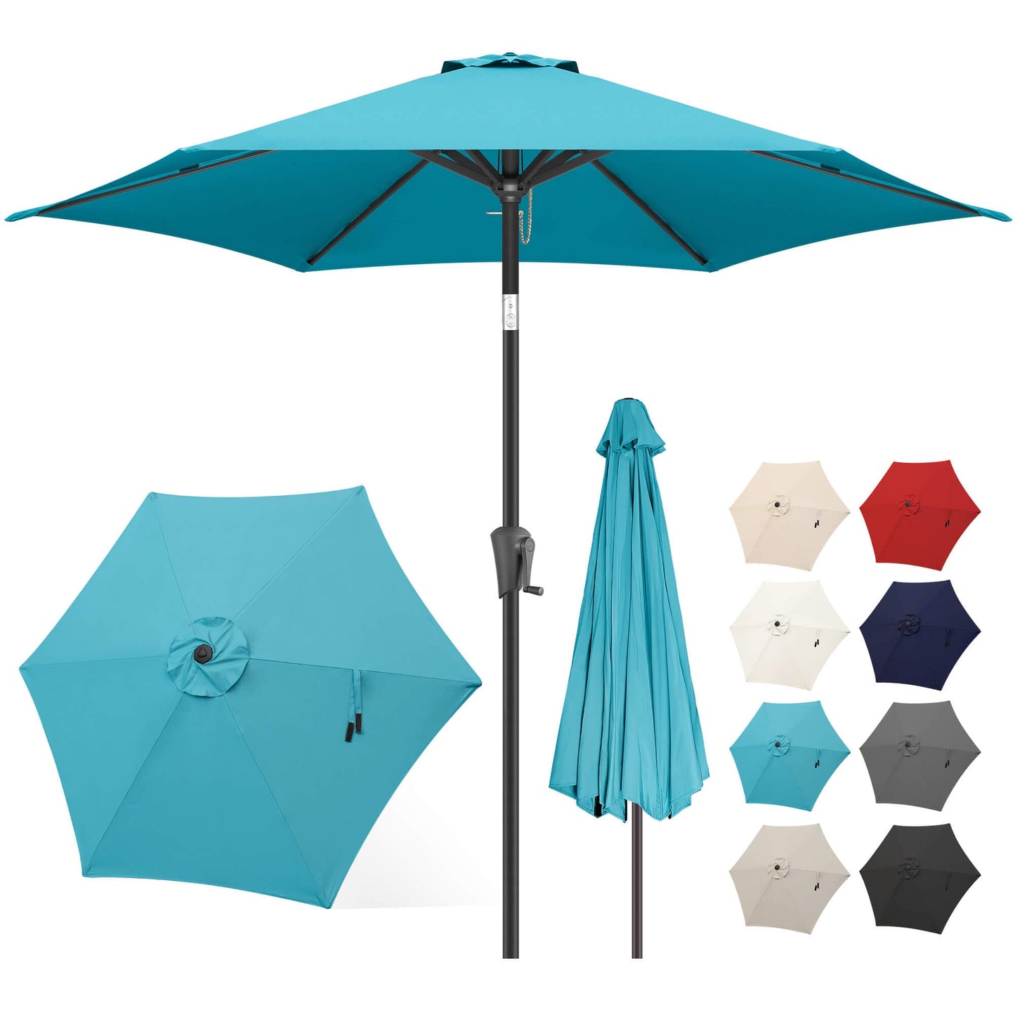 FLAME&SHADE 7.5ft Patio Umbrella - Outdoor Umbrella with Push Button Tilt and Crank for UV Protection, Table Market Umbrella for Garden, Deck, Backyard, Pool and Beach(Aqua Blue)