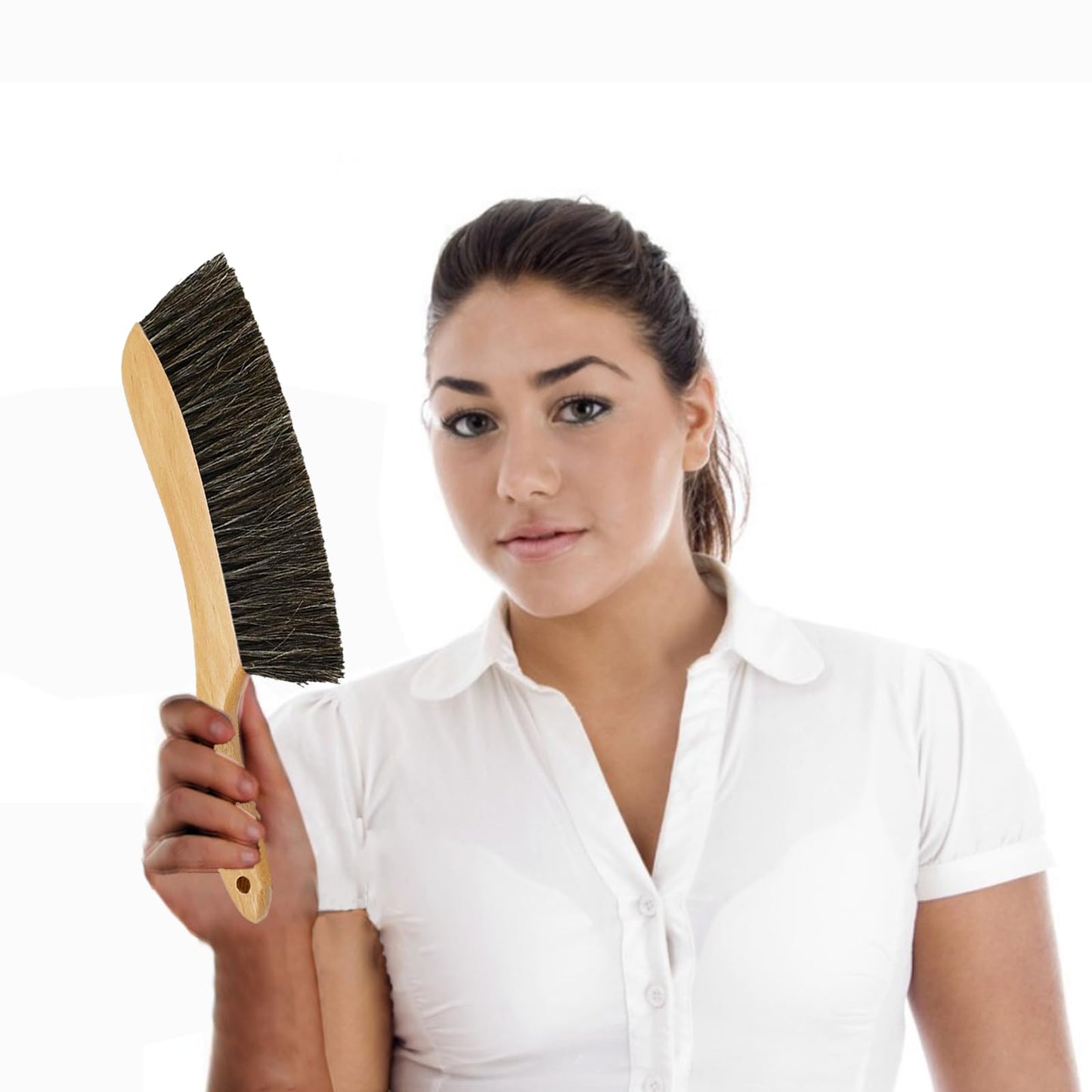 Horse Hair Brush Hand Broom Dusting Brush for Home Cleaning, Wood Handle Soft Brush Duster for Counter Furniture, Bed, Bench Fireplace,Car, Shop Brush Cleaning 14" Long