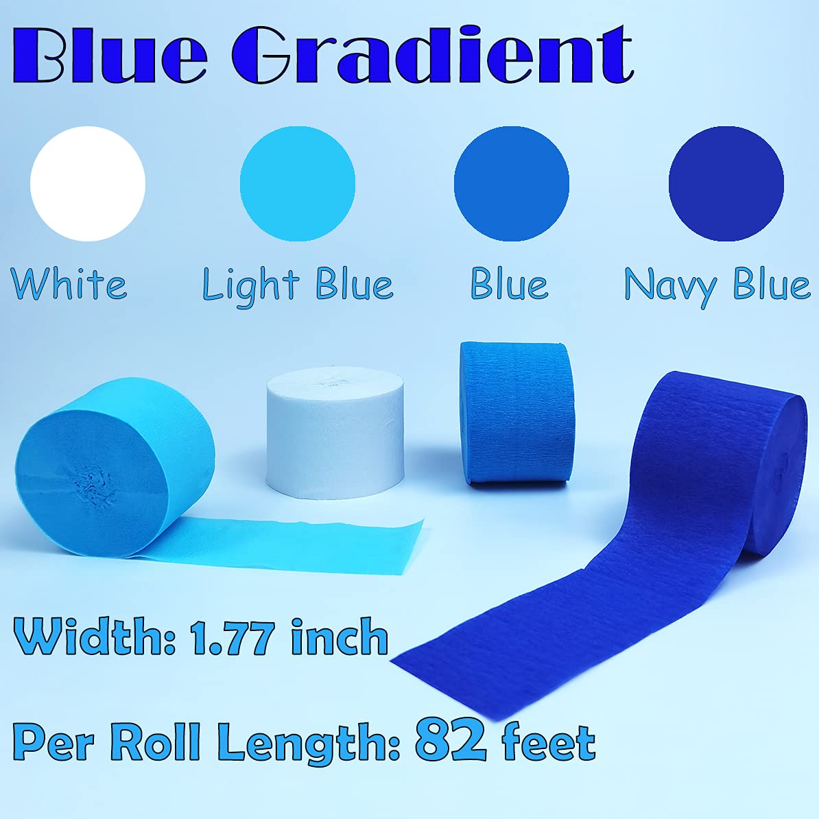 Blue Crepe Paper Streamers 8 Rolls 656 ft Crepe Paper Decorations for Birthday Party, Baby Shower or Reunion (Blue Gradient)