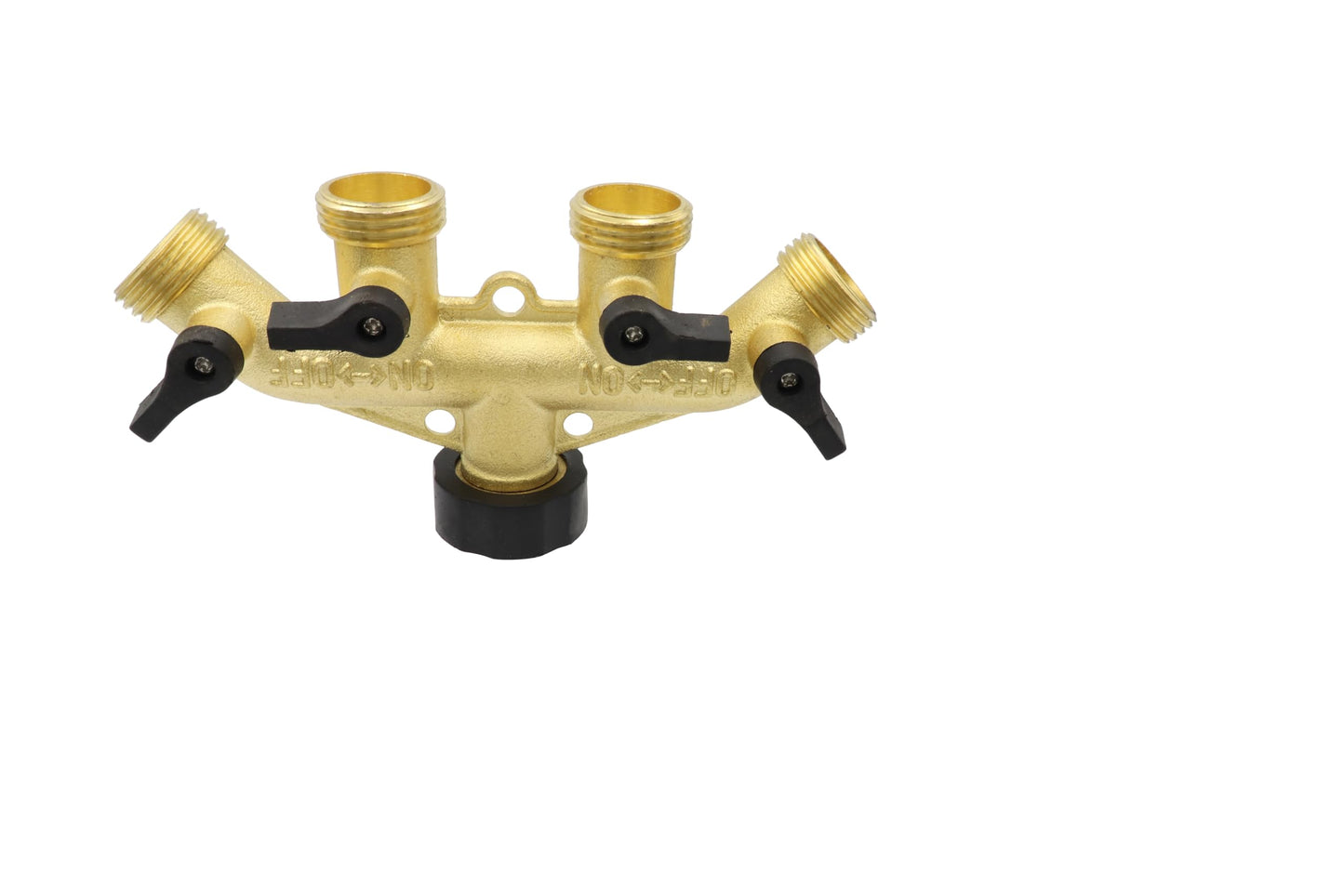 LBY 4 Way Brass Hose Splitter, 3/4" Hose Faucet Manifold, Garden Hose Connector, Tap Splitter, Solid Brass (Golden Yellow)