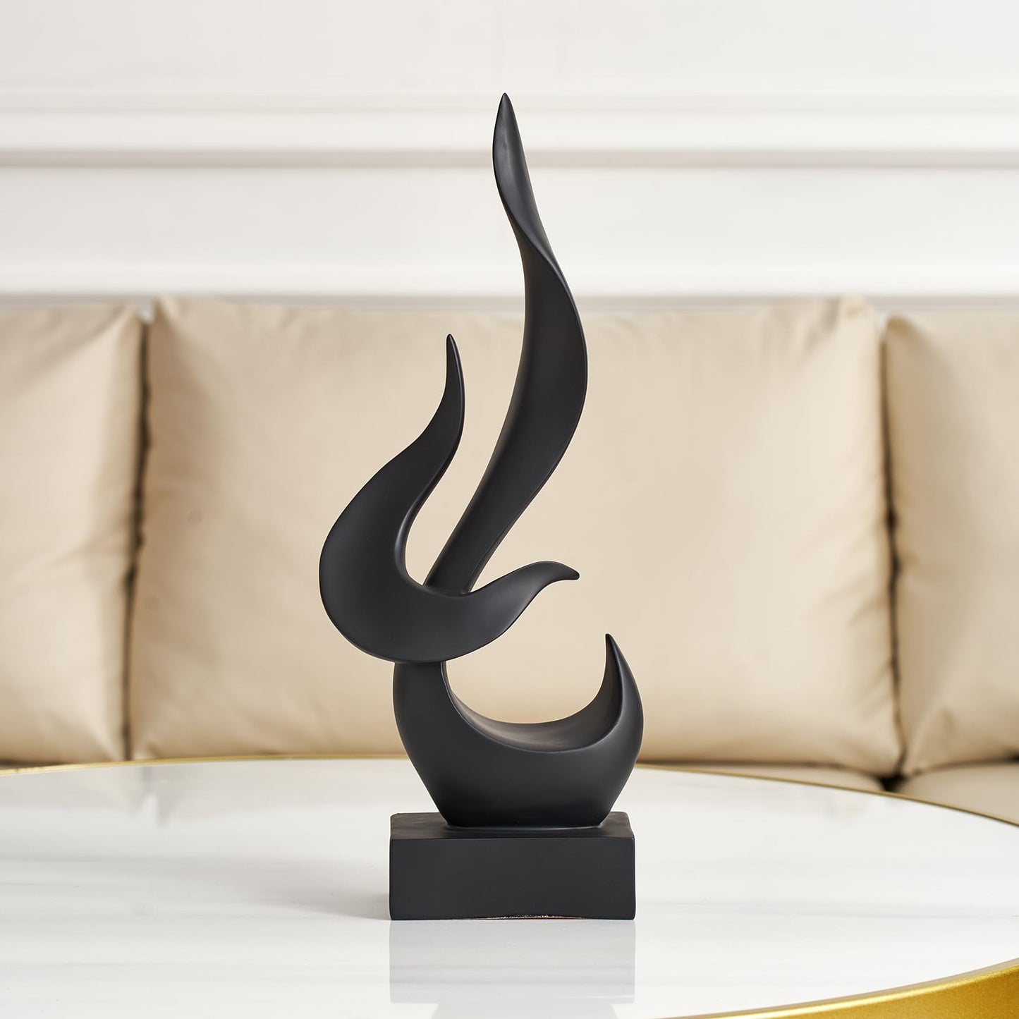 AWNR Black Flame Abstract Sculpture Resin Art Statue Modern Home Decor for Living Room TV Stand Office Shelf Accents Minimalist Figurines Centerpiece Table Decorations
