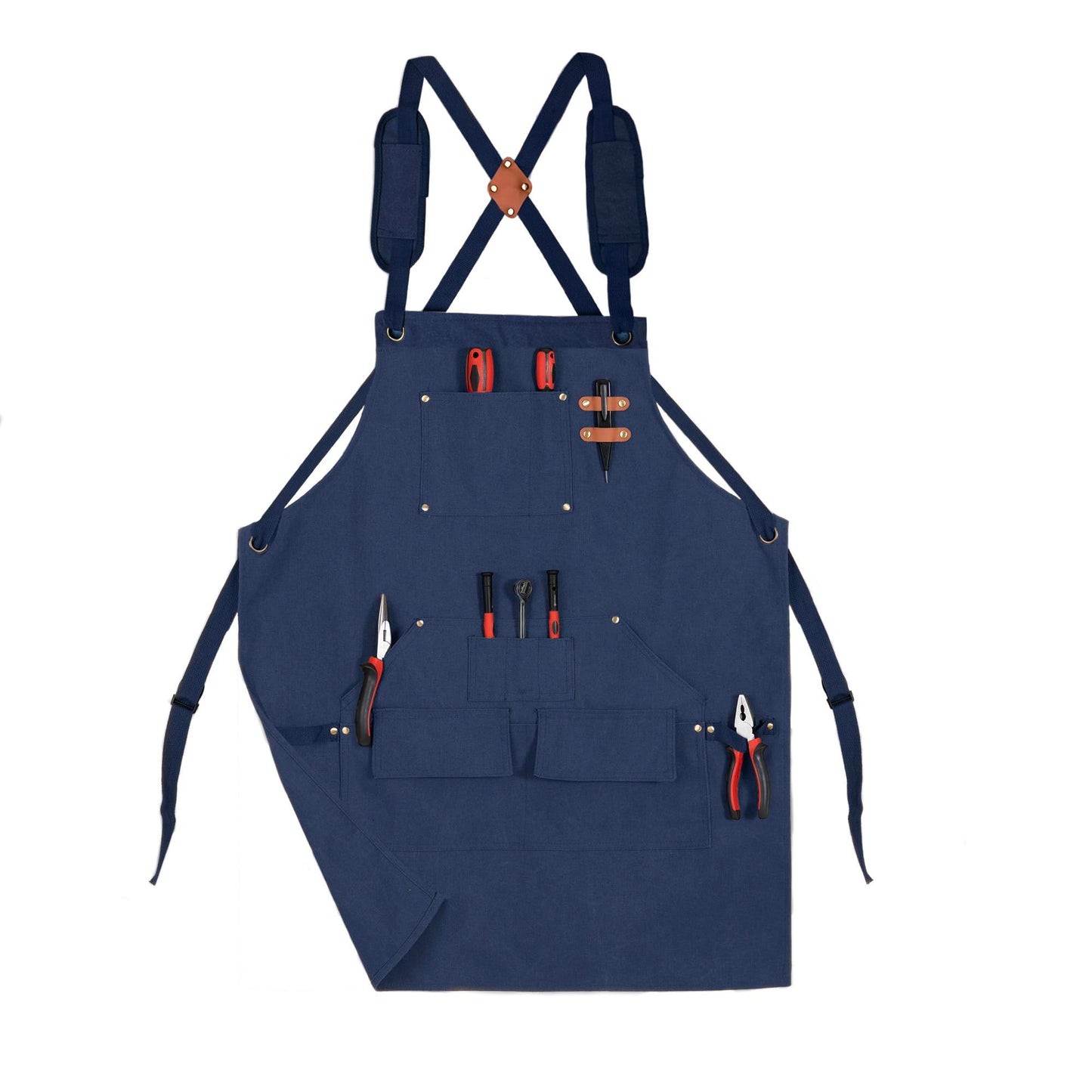 Tosewever Work Aprons for Men with Large Pockets, Canvas Cross Back Heavy Duty Adjustable Tool Aprons for Chef Cooking BBQ (Blue)