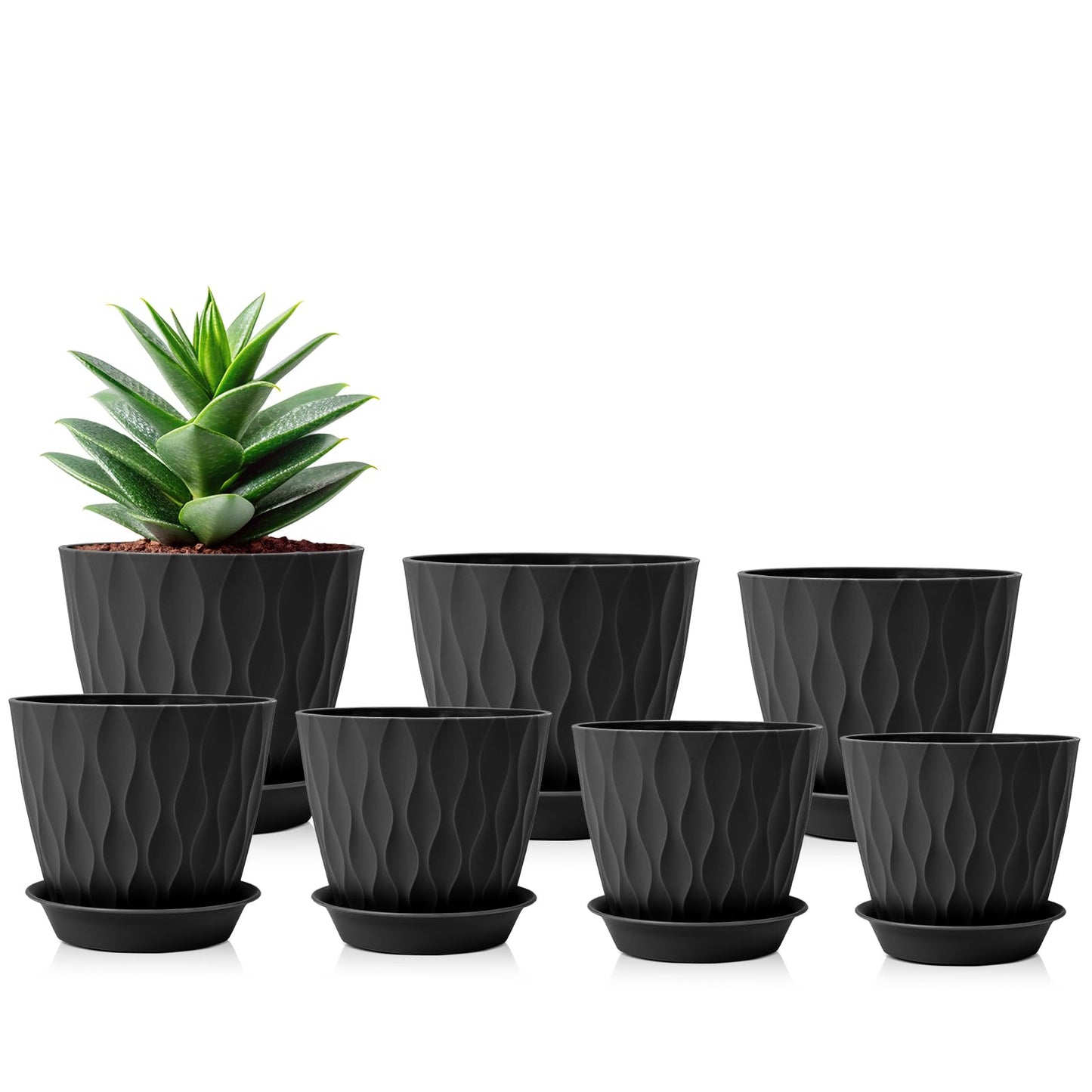 GARDIFE 7/6.5/6/5.5/5/4.5/4 inch Plant Pots, 7 Pack Flower Pots Indoor Outdoor, Planters with Drainage Holes and Tray Saucers (Black)