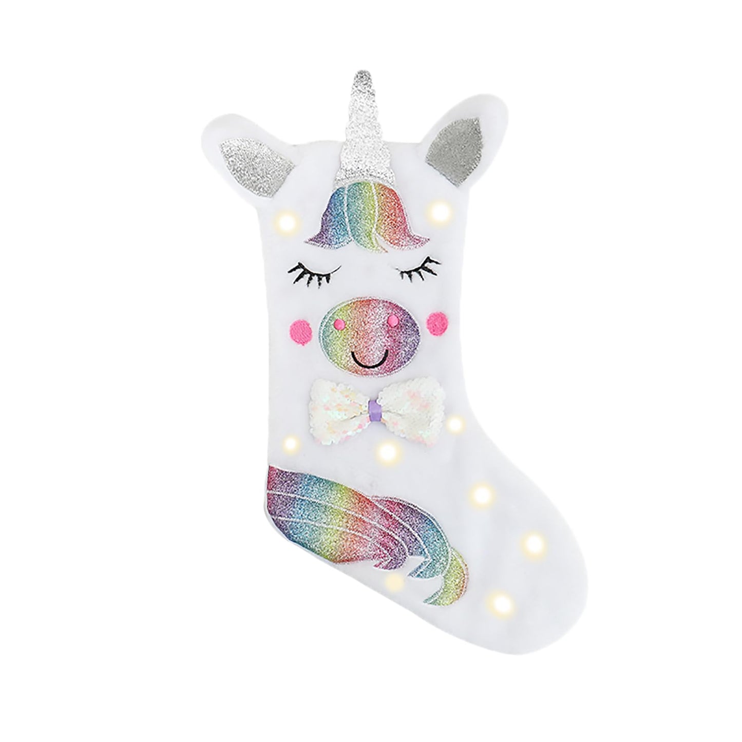 shelly home Christmas Stocking with LED Light Unicorn Sparkly Sequins Stockings for Christmas Decoration