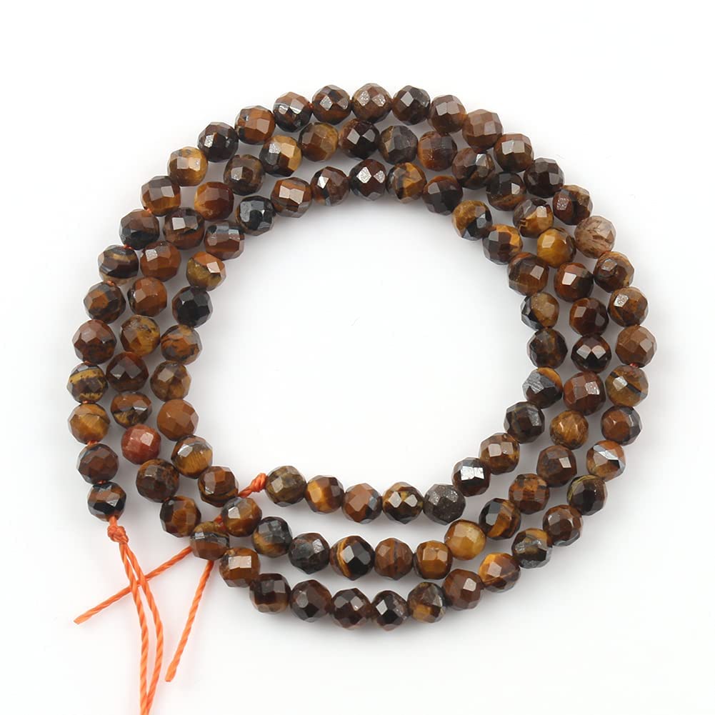 Song Xi 120pcs 3mm Natural Yellow Tiger Eye Gemstone Beads Faceted Round Loose Stone Beads for Jewelry Making