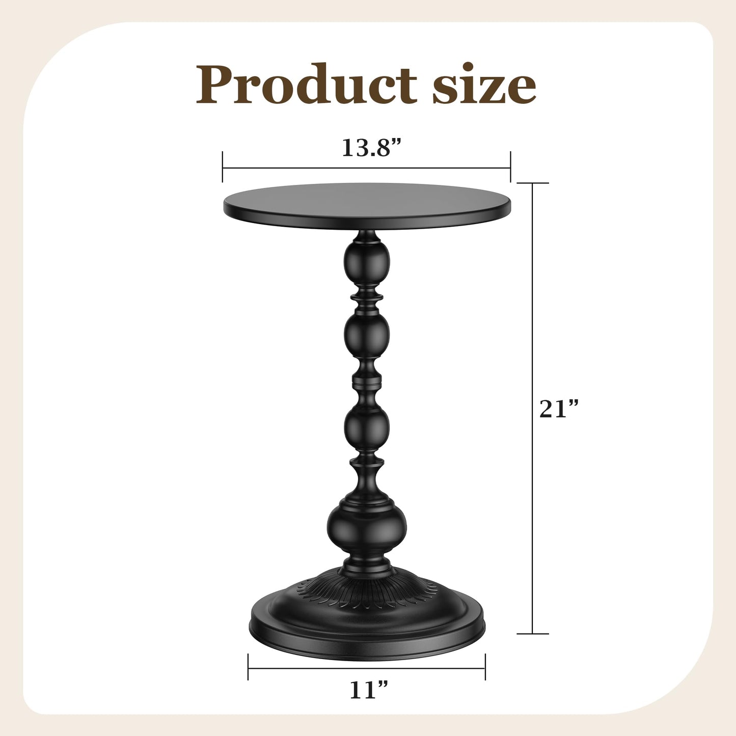 NTSJJTSS Side Table - Small Round Metal Accent Table for Living Room, Bedroom, Office - Modern Matte Black Pedestal Coffee Table for Small Spaces - 21" Height, Compact Drink Table for Sofa, Corners