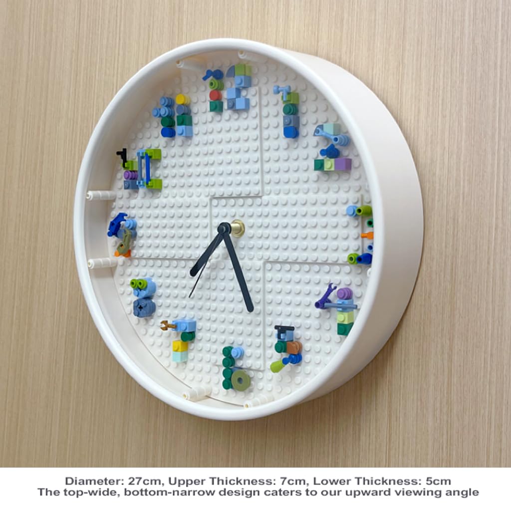 lycnufrewolf DIY Building Block Clock, Kids' Wall Clocks, Kids' Room Decorations, Wall Decor for Game Rooms and Children's Bedrooms, Creative, Cool & Cute Style, Boys' Birthday Gifts (White Frame)