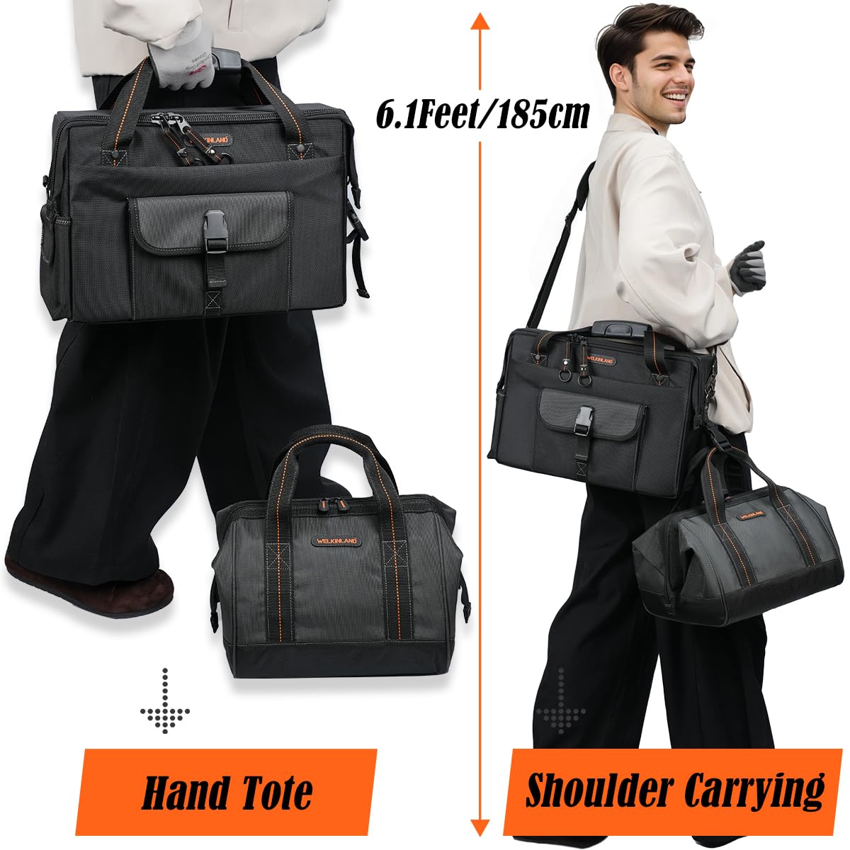 WELKINLAND 25-Pocket Electrician Tool Bag & Small Tool Bag Set, Wide-Opening Technician Tool Bags, Tools Bag W/ 13'' Laptop Compartment, Stay-Up Travel Tech Tools Bag, HVAC Service Tech Tool Bags
