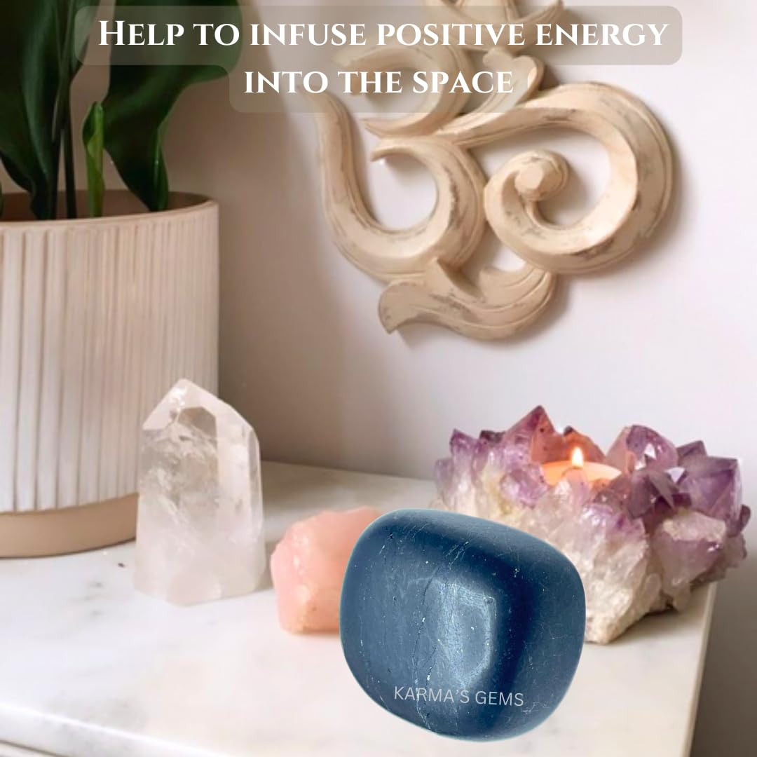 Karma Gems Shungite Tumbled Stones Natural Crystal Kit for Reiki Healing Crystal Polished, Tumble Stones, Chakra Balancing, Reiki Gift, Home Decor (15-25 MM)