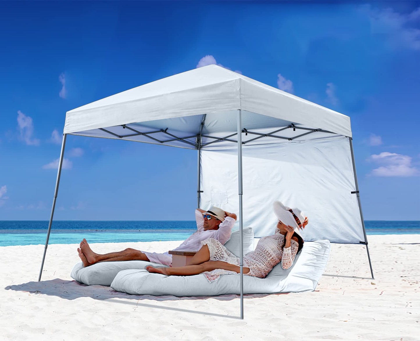 ABCCANOPY Pop Up Canopy Tent-10x10 Outdoor Camping Canopy Slant Leg Beach Canopy Tent with Backpack Bag,10 x 10 ft Base / 8 x 8 ft Top，White