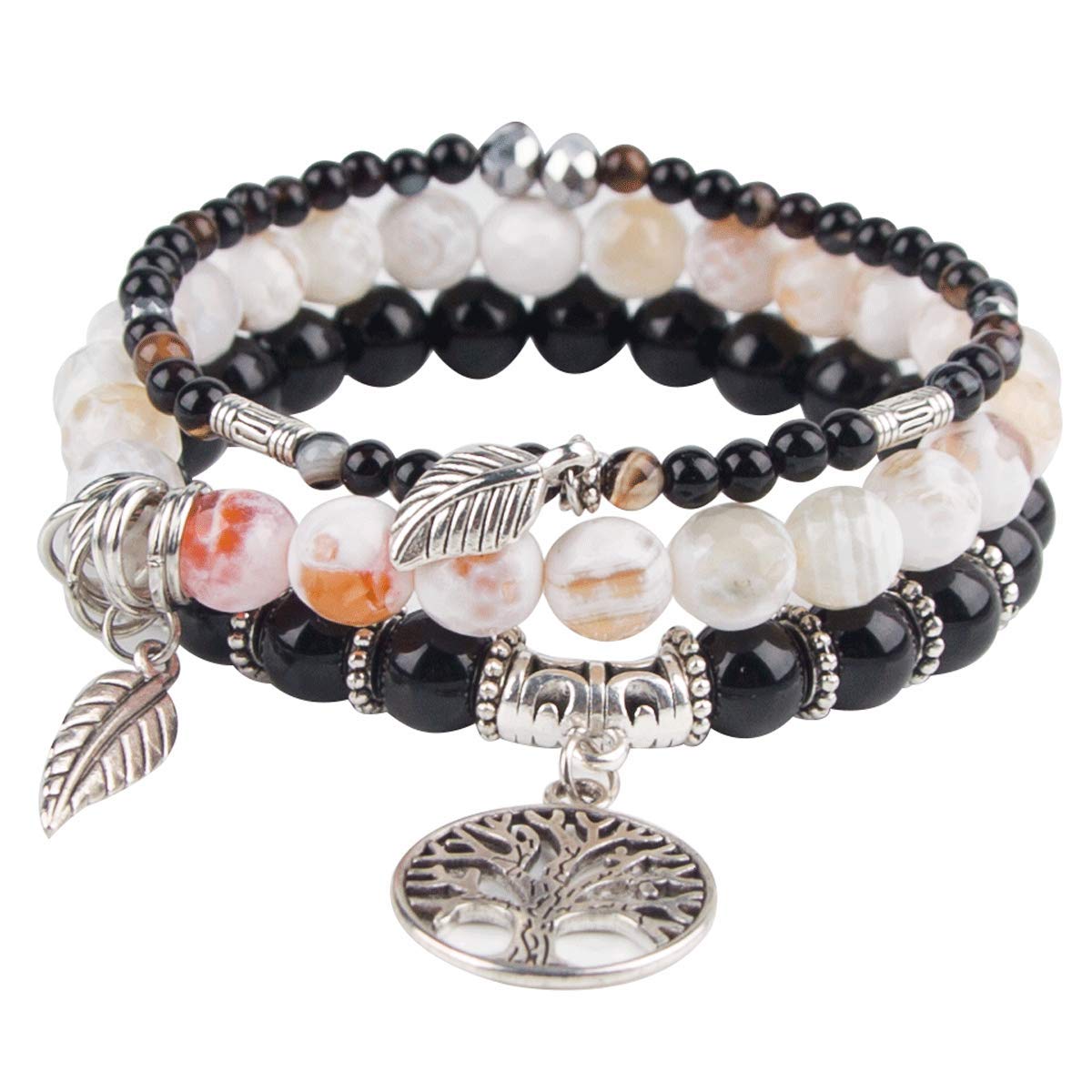 Jardme Black Obsidian Onyx Healing Crystal Bracelets for Women, 8mm Beaded Natural Stone Stretch Chakra Bracelets Tree of Life Bracelet Jewelry Gifts for Women