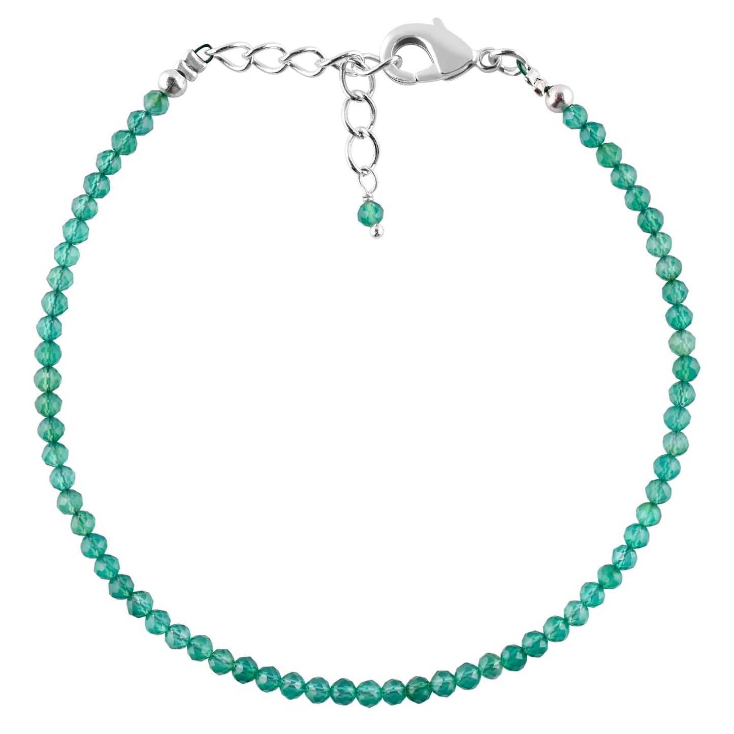 Yanara Green Onyx Stone Bracelets For Women Beads Dainty Gemstones Jewelry for Women Birthstone, Chakra Energy Healing Crystals, Silver Plated Chain 8 inch