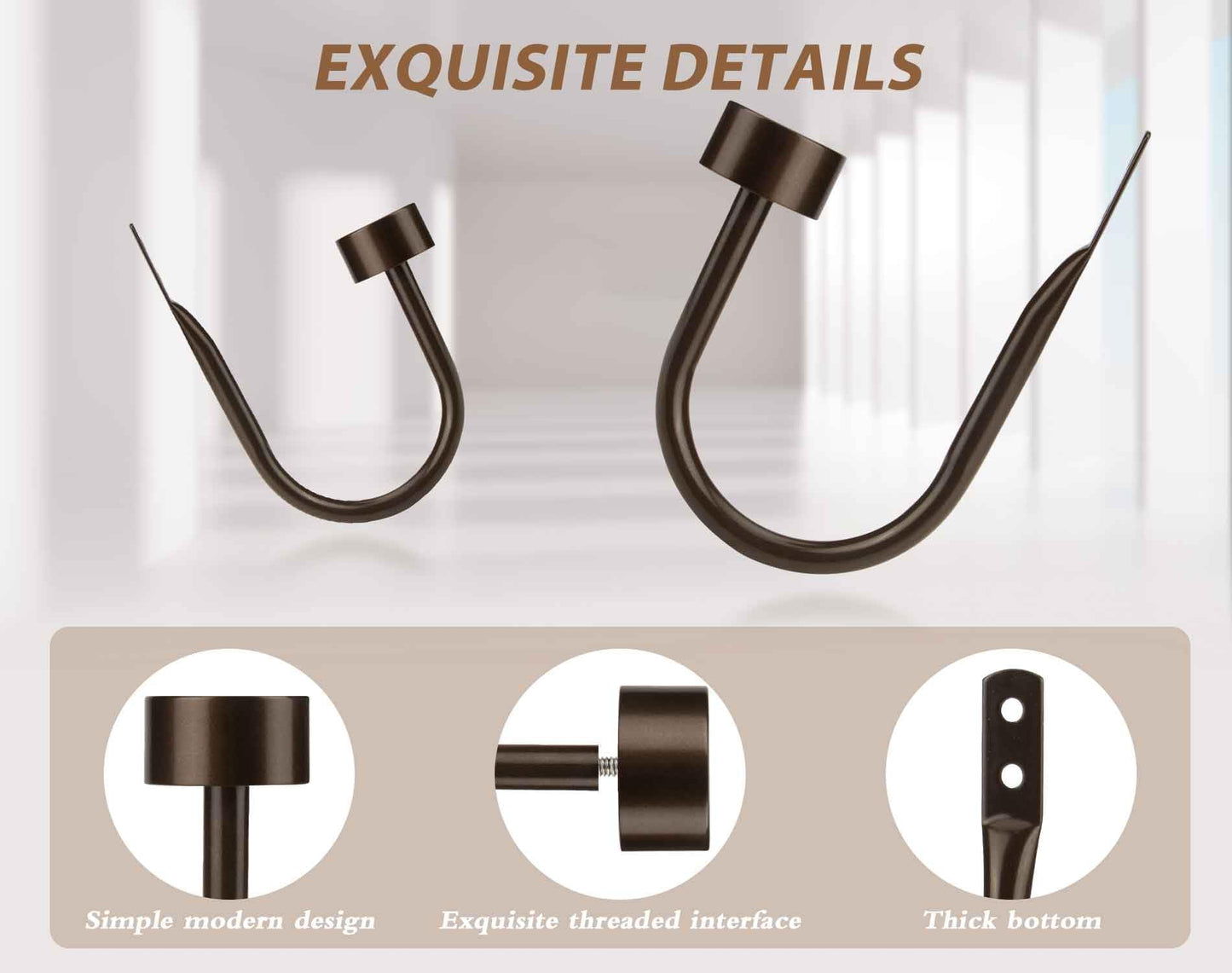 KAMANINA Curtain Holdbacks for Wall, Bronze Curtain Tiebacks Wall Mounted, Curtain Hooks Holders for Drapes, Modern Cap Finials (2 Pack)