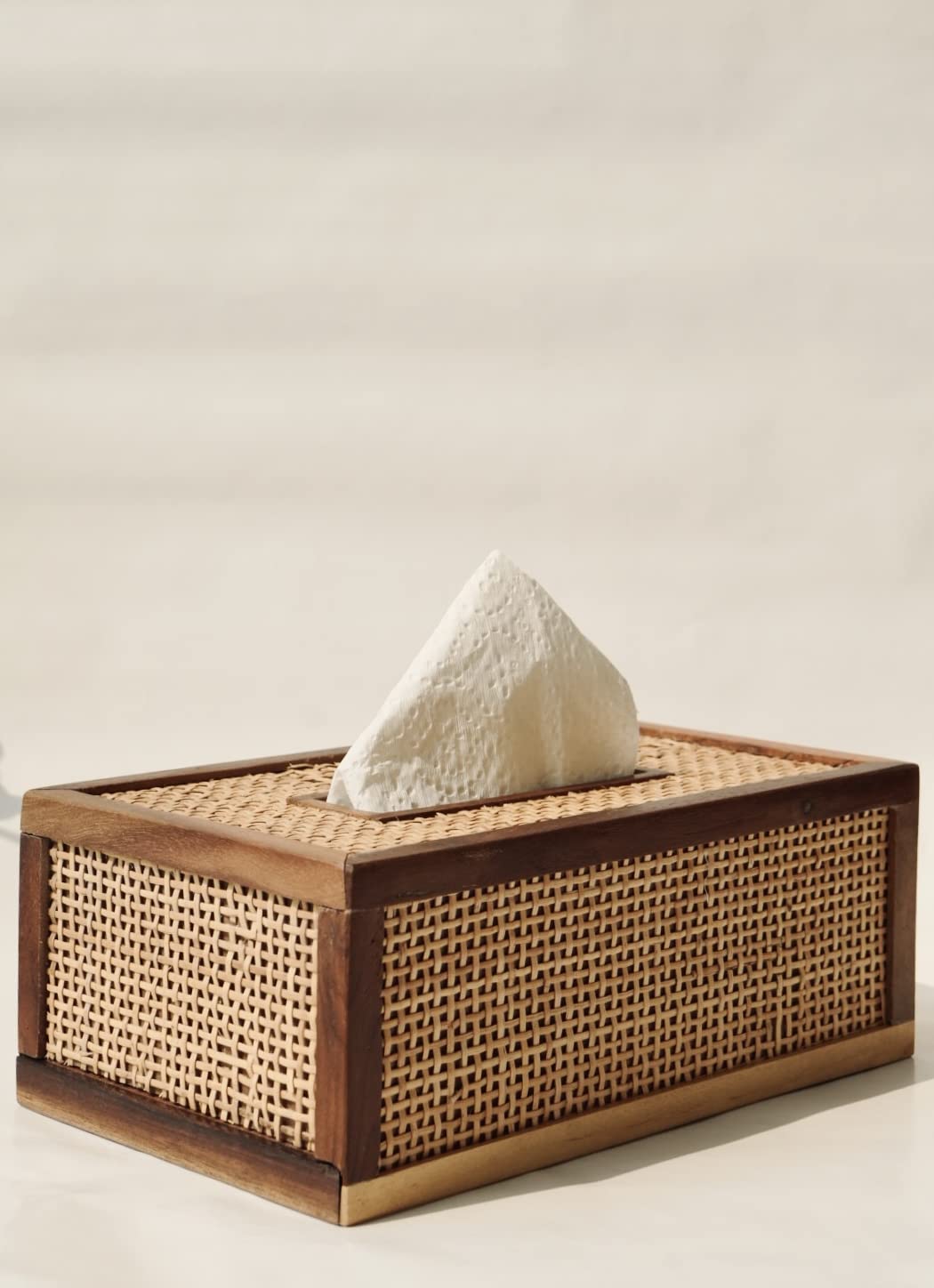 Wooden Tissue Box, Hand Crafted, Holds Standard Tissue Size, Natural Finish Rustic Farmhouse Tissue Box - Brown Tissue Holder Easy to Refill by Slide Bottom - 5” x 9“ x 3"