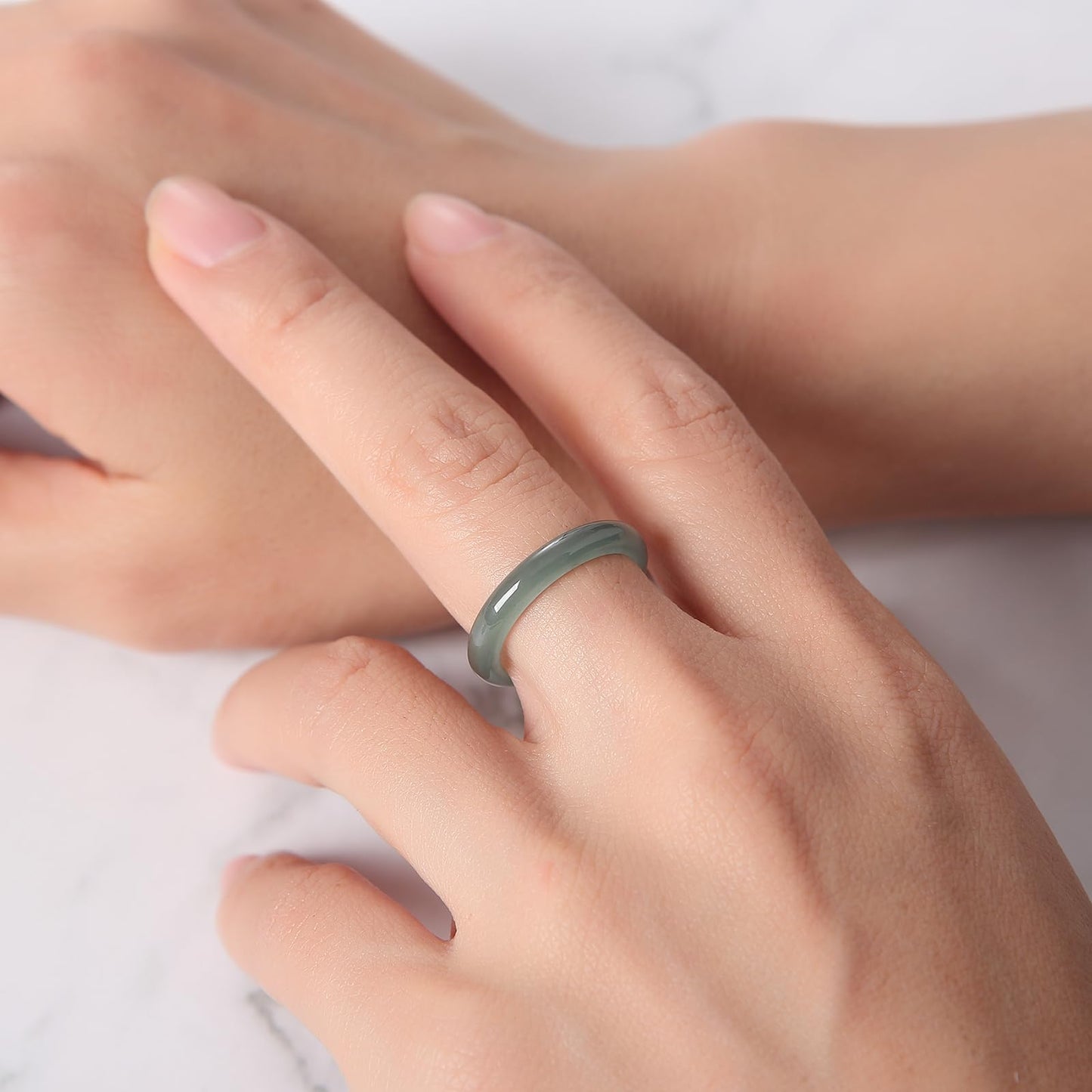 QVFVJA Real Natural Green Jade Band Ring for Women Men Genuine Jadeite Stone Rings Protection for Lovers Couples Mother Wife Birthday Valentine's Day Gifts