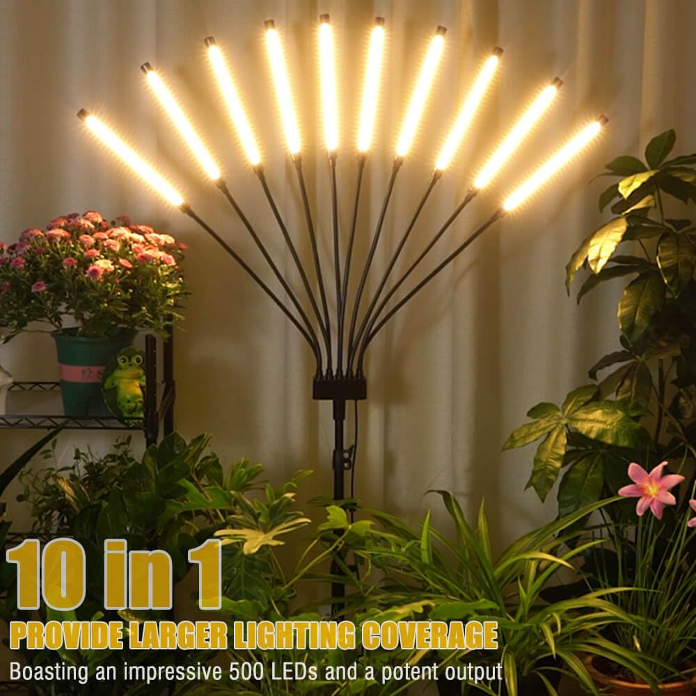 Grow Lights for Indoor Plants [ 10 in1 ] 500 LEDs, Full Spectrum Grow Light for Indoor Growing with Tripod Stand, Auto On/Off Timing 4/8/12H, Plant Grow Lights Indoor.