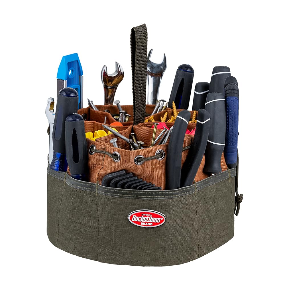 BucketBoss 25001 Canvas Organizer Parachute Bag with 19 Pockets for Nails,Screws, and Bolts in Brown