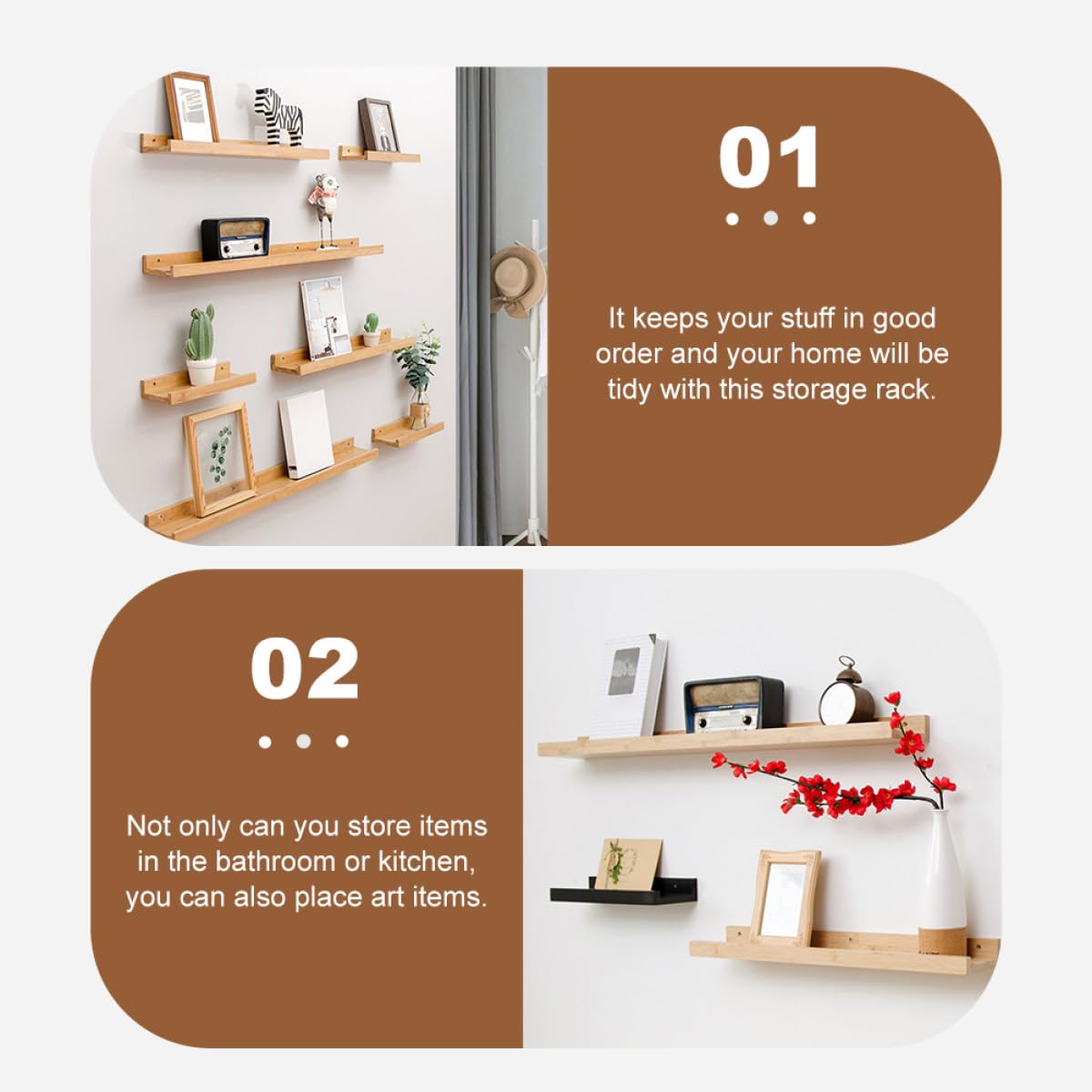 jojofuny Wooden Wall Mounted Shelf 40x14cm Entryway Accessory Sundries Storage Rack Floating Wall Shelf for Living Room Home Organization