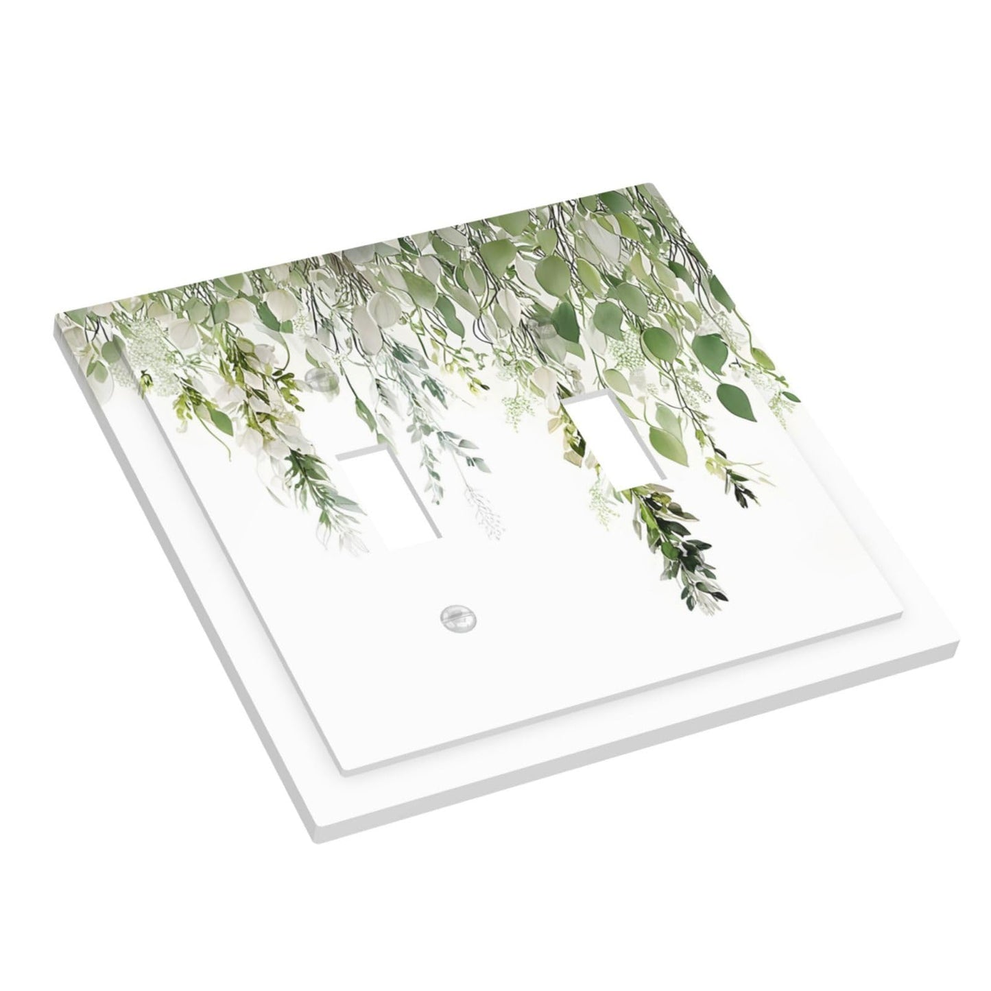 Green Eucalyptus Leaves Vine Nature Plants Decorative Switch Plates 2 Gang Double Toggle Outlet Light Switch Cover Wall Plate Electrical Faceplate for Bedroom Living Room Decor