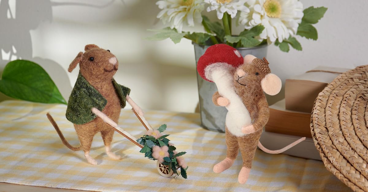Primitives by Kathy Collectible Critter, Gardening Mouse Pushing Spring Flower Wheelbarrow, Coordinates with Spring Home Décor or Garden Themed Displays