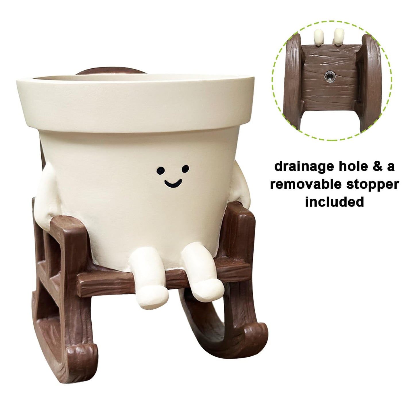 Smiley Face Planter Pot Small, Cute Resin Flower Head Planters for String of Pearls Plant Live Indoor Outdoor Unique Sit Rocking Chair Succulent Pots Gift Ideas for Family Friends with Drainage Hole
