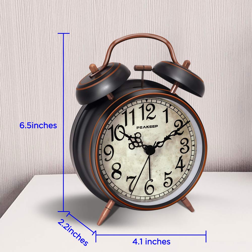 Peakeep Retro 4.5 inches Battery Operated Twin Bell Loud Alarm Clock (Black with Arabic)
