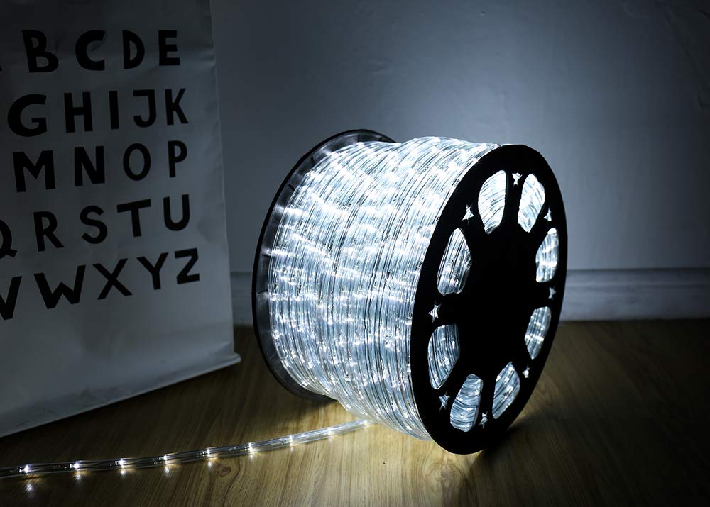 HuiZhen 100ft LED Rope Lights, 720Led White Rope Lights for Outside, Connectable Rope Light, Indoor Outdoor Rope Lights Waterproof for Party, Wedding, Background, Trees, Pool, Eaves Decorations