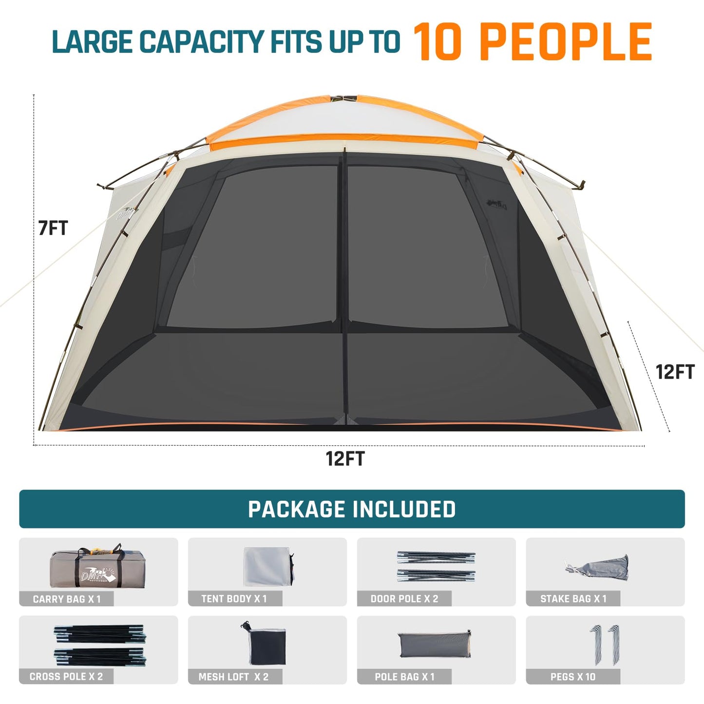 Screen House Tent 12x12ft Screen Room Mesh Gazebos w/ 2 Zipper Doors, Camping Tent Screened Canopy Shelter for Outdoor Patios Backyards Activities